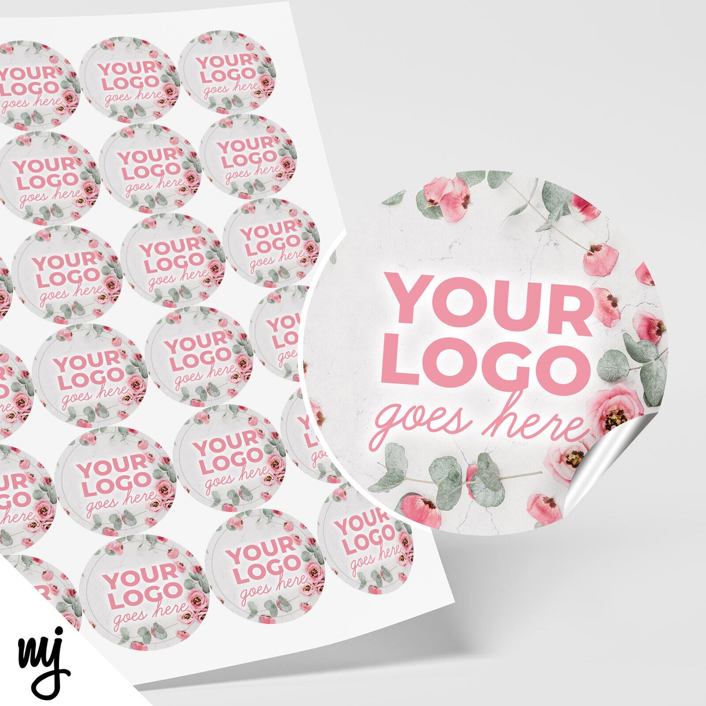 CUSTOM ROUND STICKER LABEL PRINTING | ADD LOGO / TEXT | PINK FLORAL FLOWERS 3