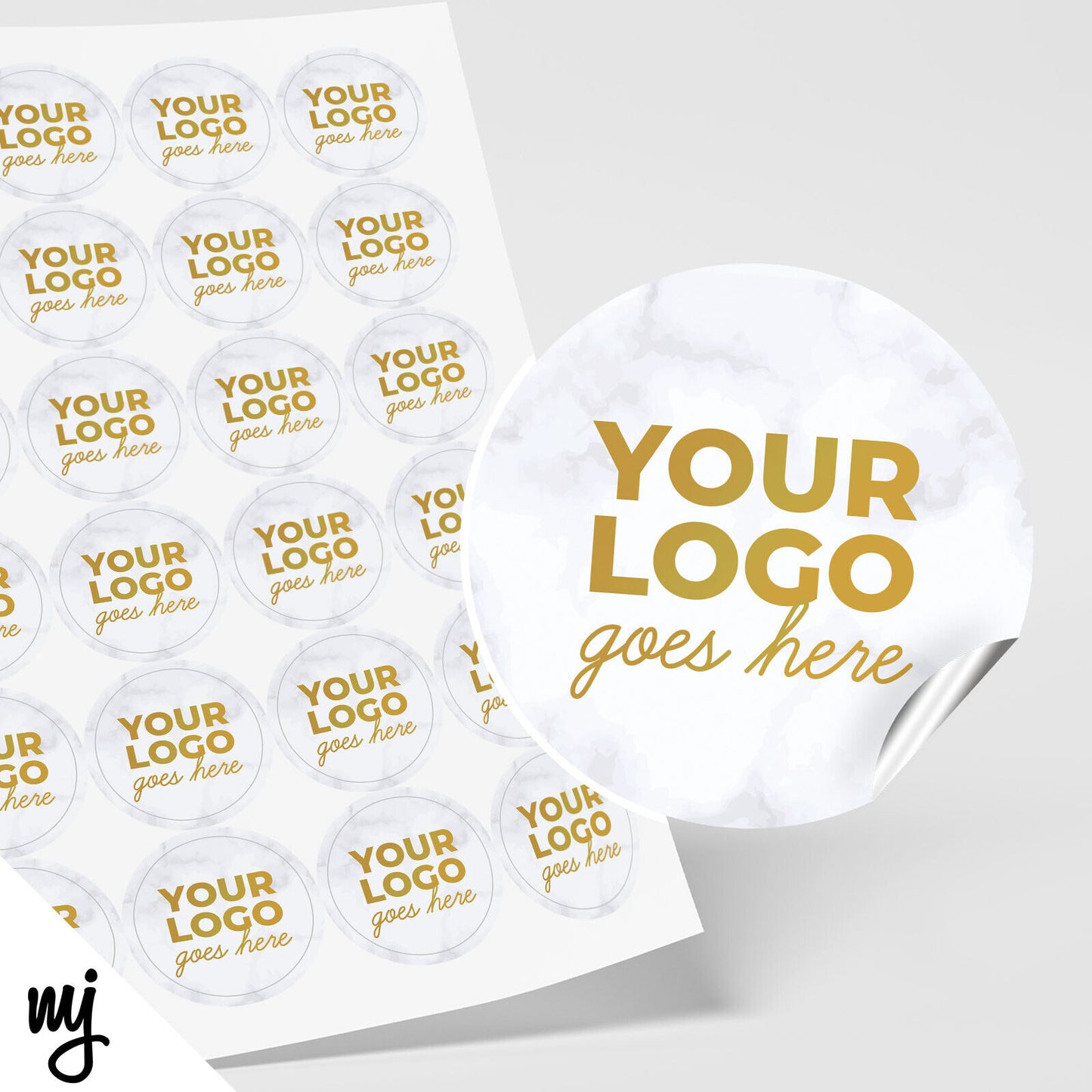 CUSTOM ROUND STICKER LABEL PRINTING | ADD LOGO / TEXT | MARBLE GOLD MODERN