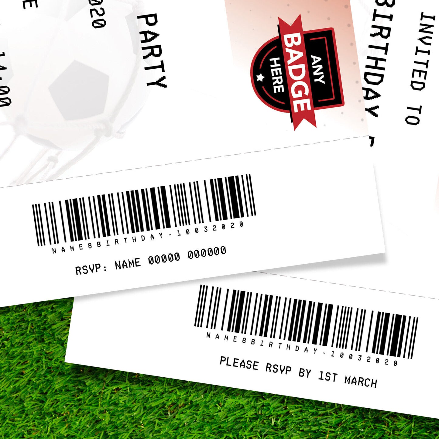 Personalised Red & White Football Ticket Style Invitations | Kids/adults