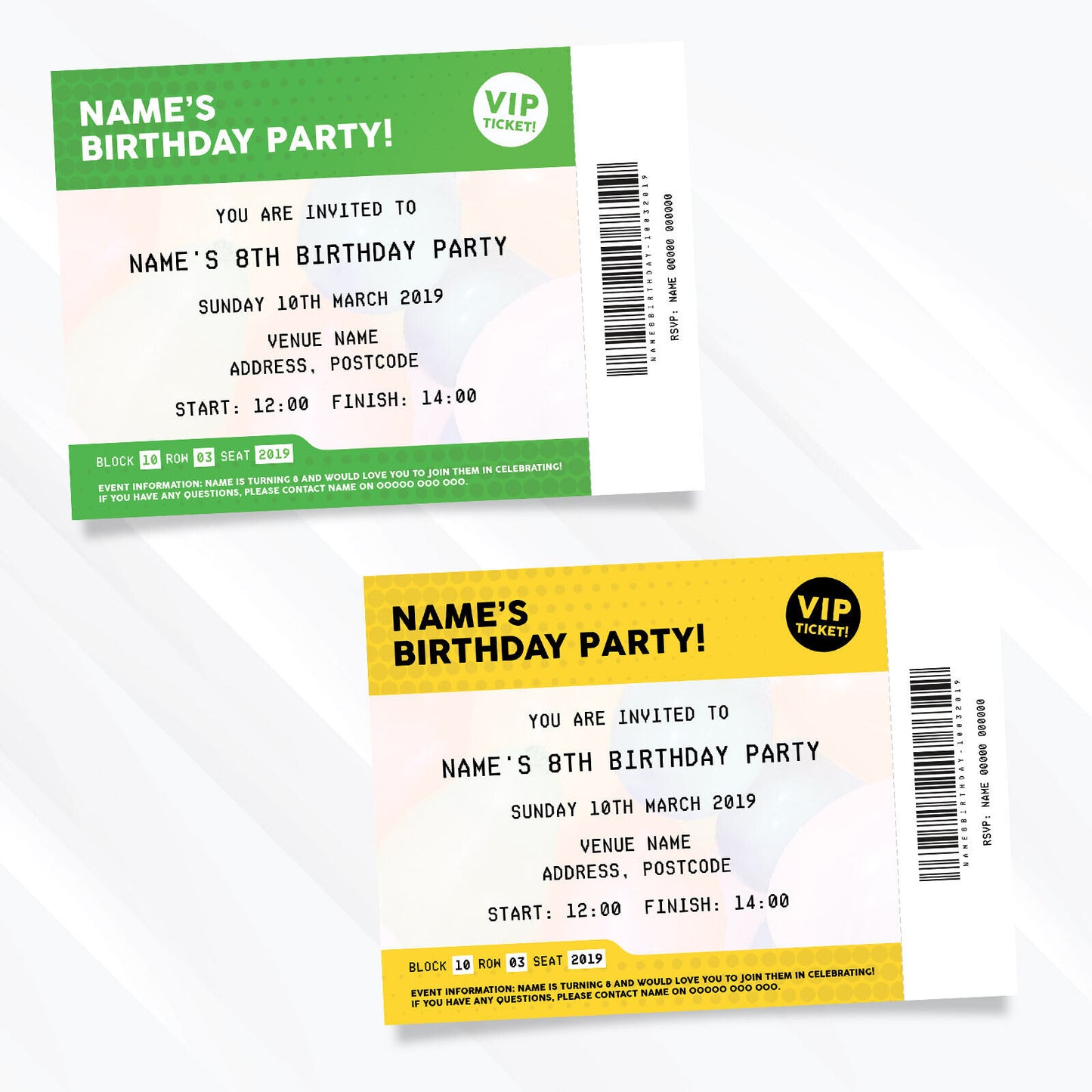 Personalised Vip Ticket Style Birthday Party Invitations For Boys/girls