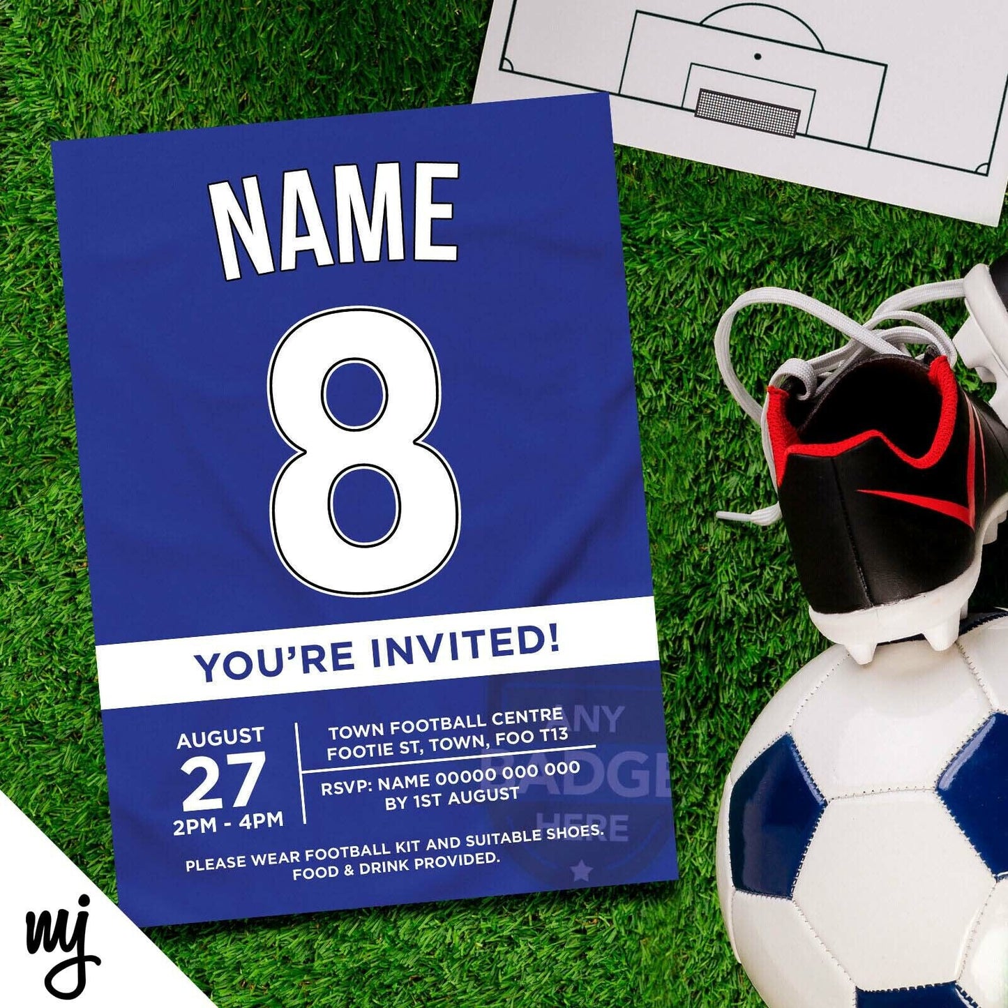 Personalised Blue Football Shirt Style Invitations | Kids/adults | Any Team!