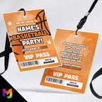 Personalised basketball sports party style VIP pass & lanyards