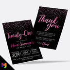 Personalised 21st birthday party Invitations Invites | Black hot pink glitter style modern design