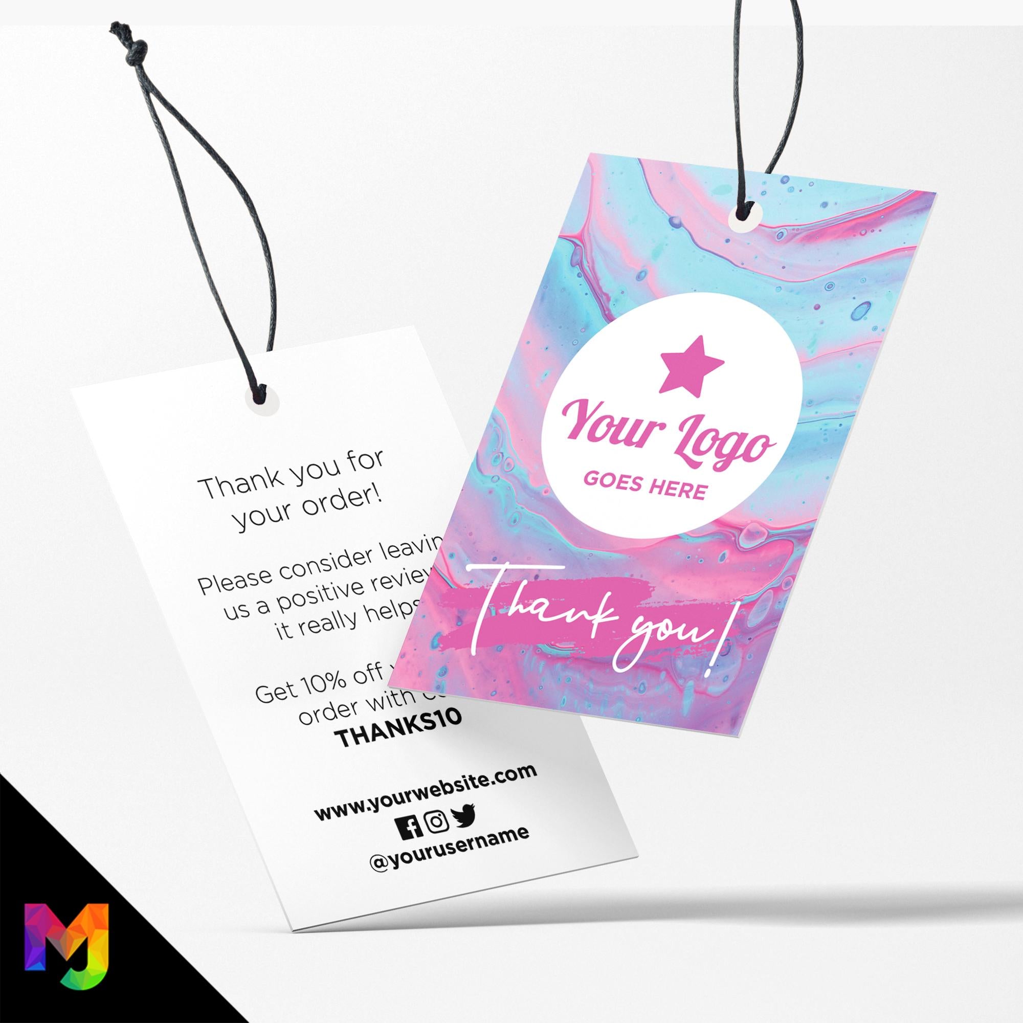 Custom printed thank you swing tags cards | Pink blue wax abstract style design 2