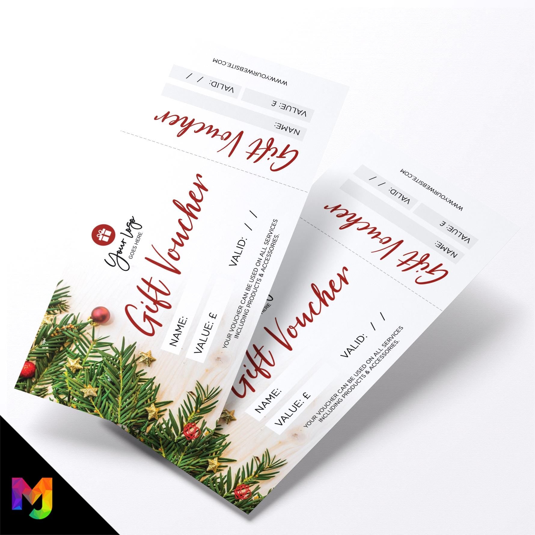 Custom printed gift vouchers | Perforated stubs | Christmas Style Business Festive Winter Snow Presents Gifts Cookies 4