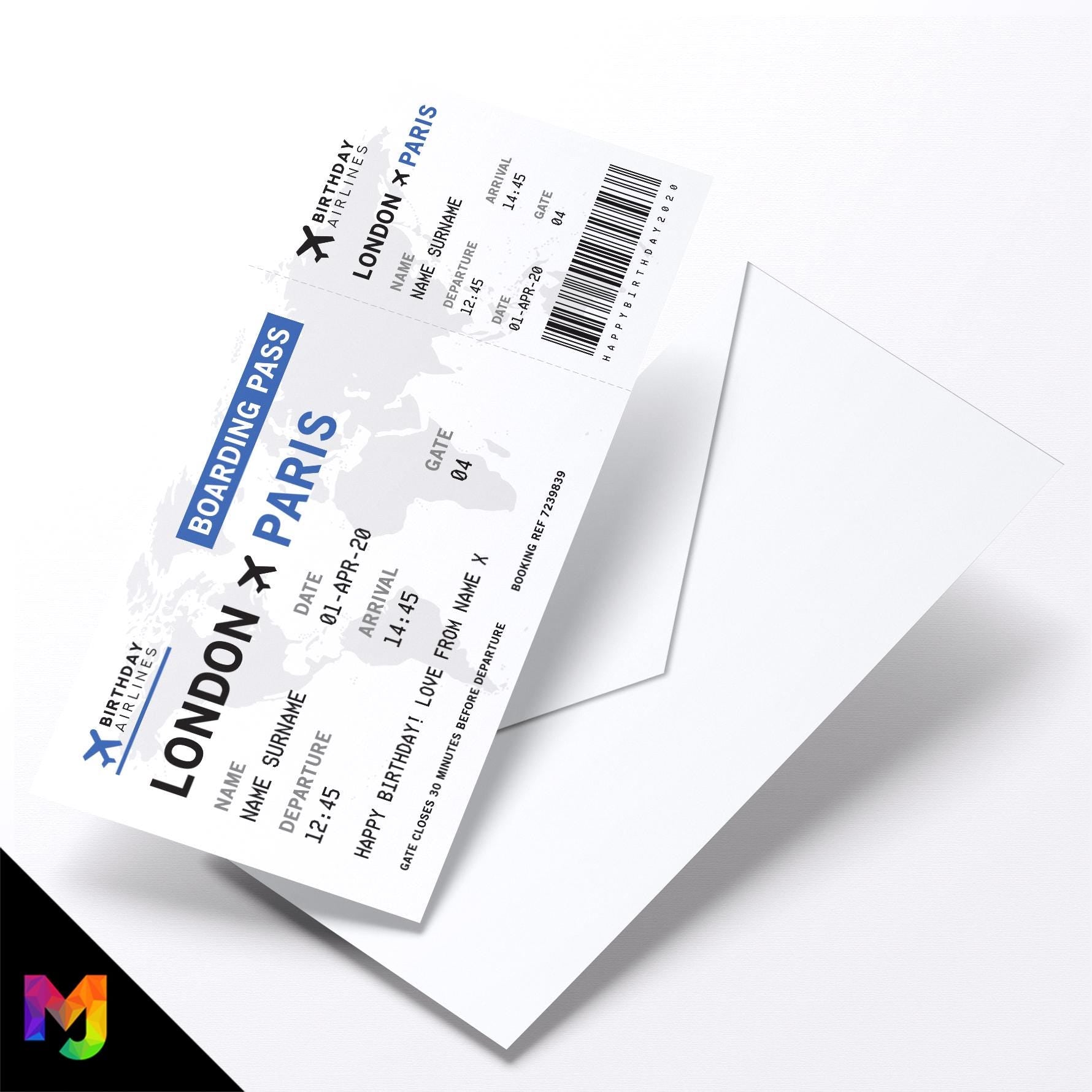 Personalised mock plane ticket Birthday / Christmas gift | Holiday trip | Perforated stub!