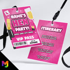 Personalised Hen night party style VIP pass & lanyard Invitations Invites | Favours itinerary selfies dares
