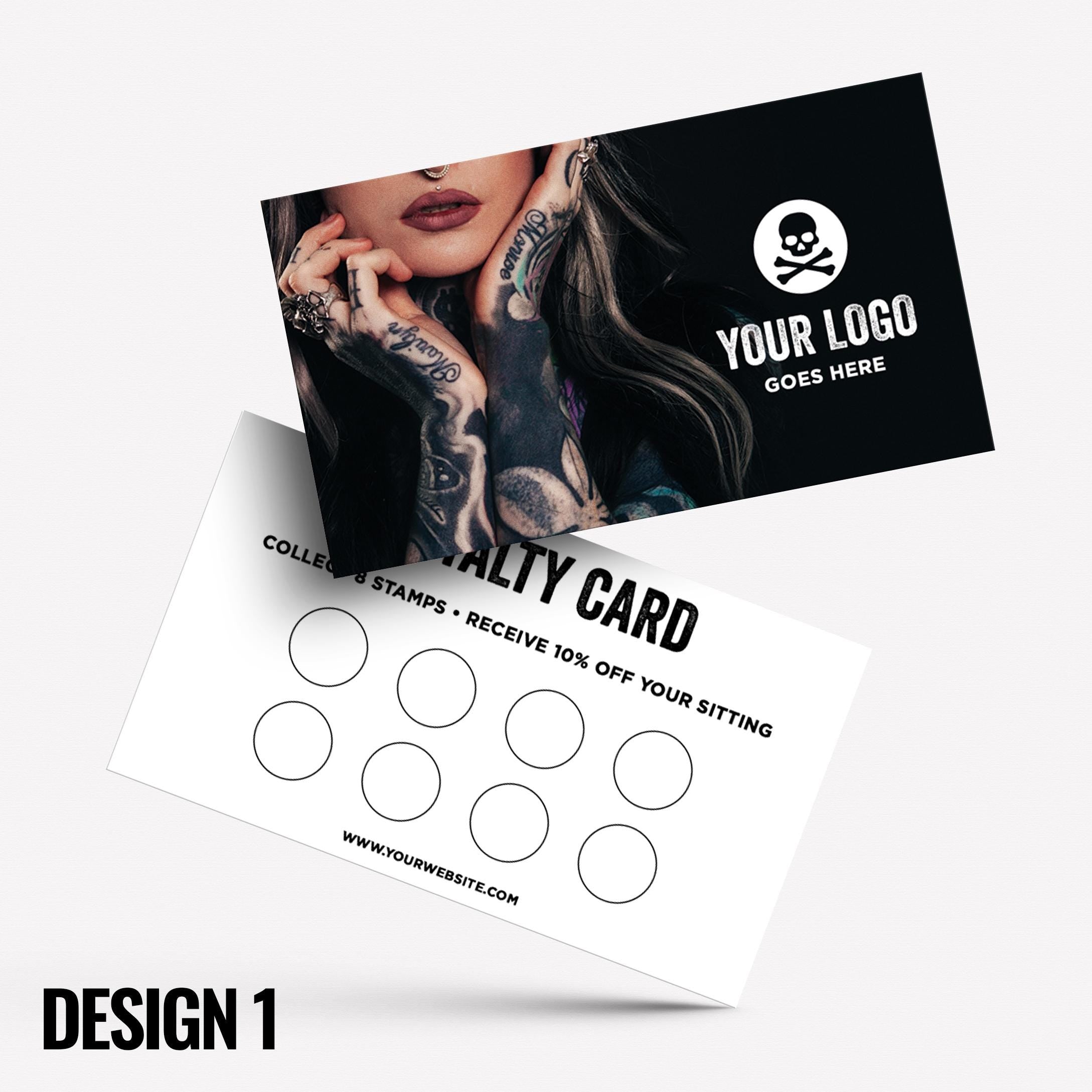 Custom printed loyalty reward cards | Tattoo studio artist piercing piercer body art jewellery tats ink inked businesses parlour salon