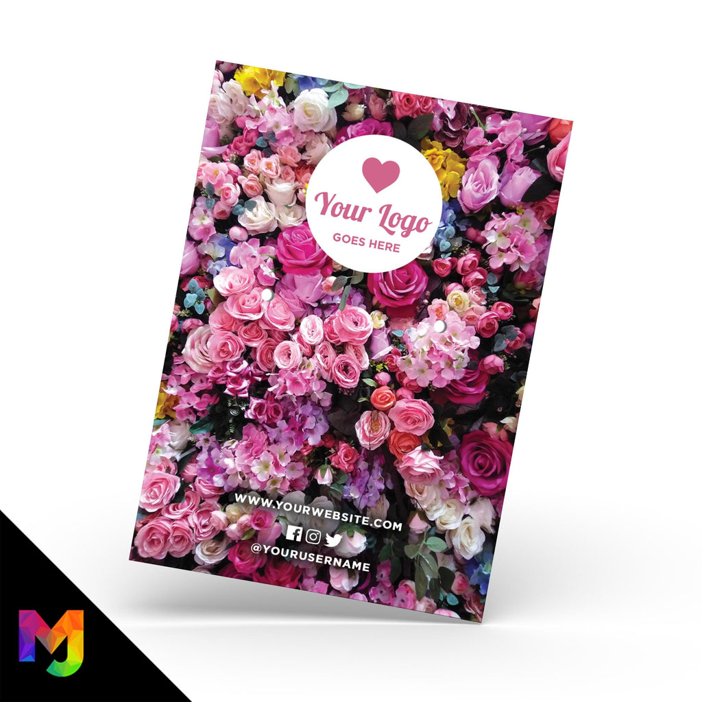 Custom jewellery backing card printing | A6 size | Pink purple bright bouquet floral flowers feminine design