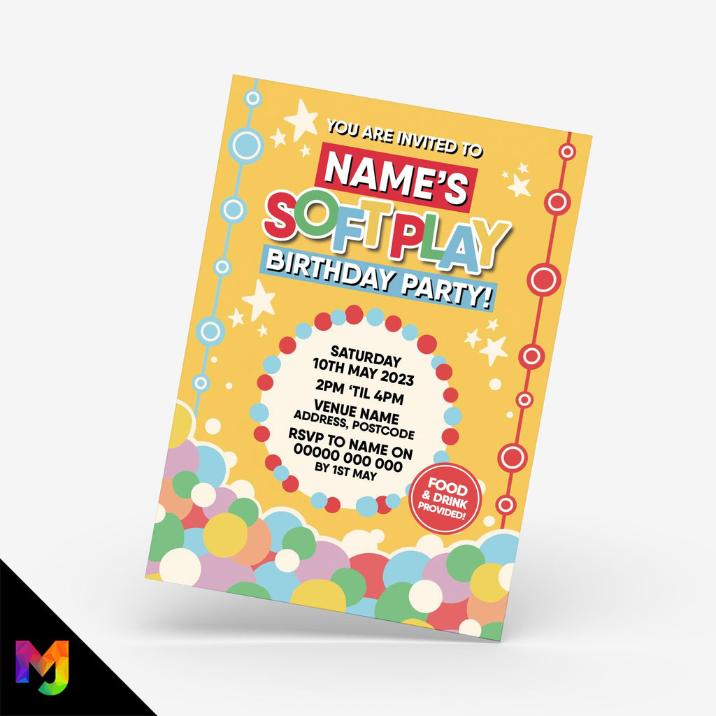 Personalised soft play indoor play area ball pit party Invitations Invites invites for kids 1