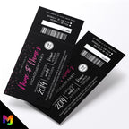 Personalised engagement party hot pink black glitter ticket style Invitations Invites | Perforated