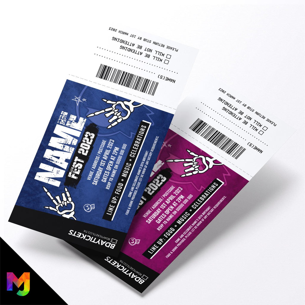 Personalised rock metal festival VIP ticket style party Invitations Invites | Perforated stubs