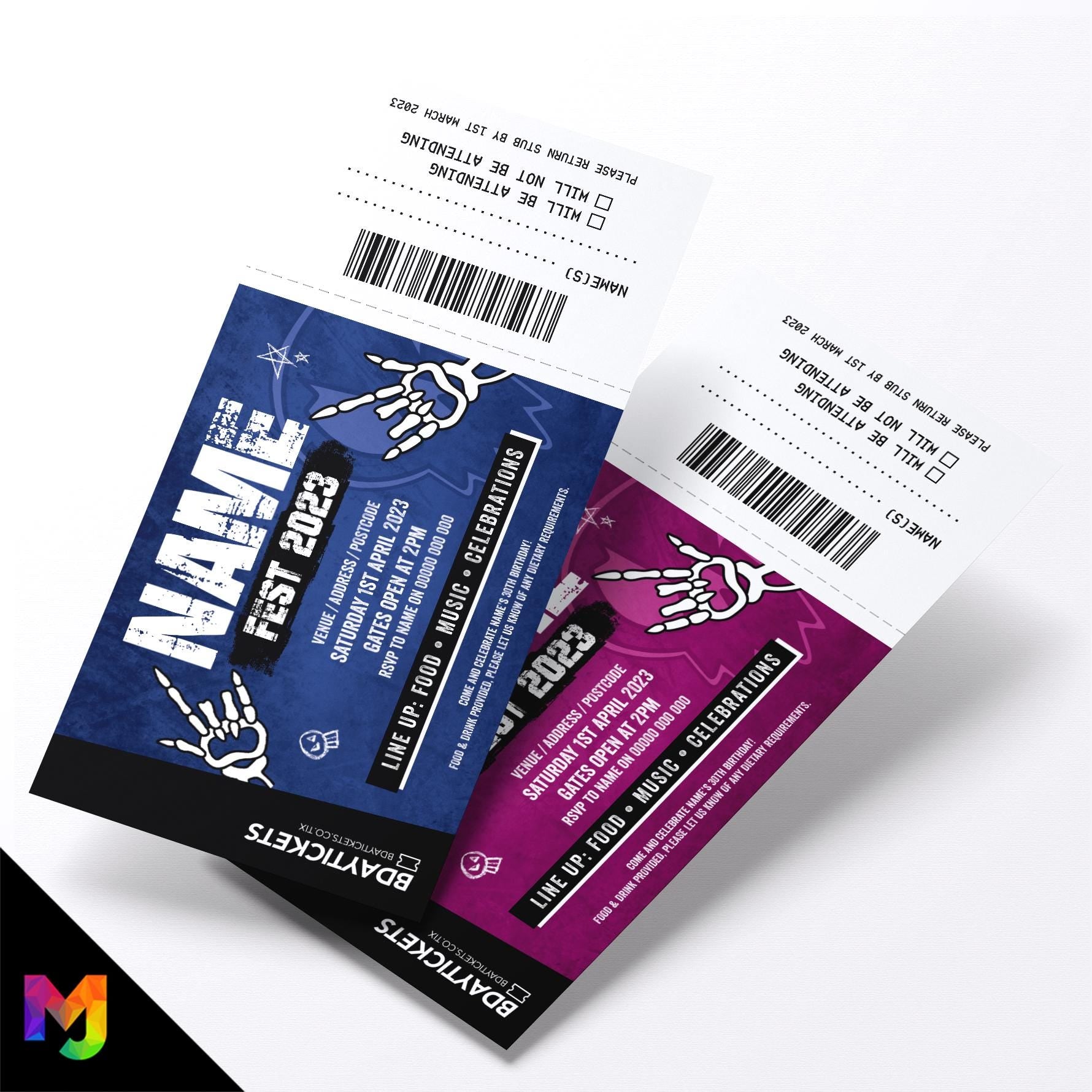 Personalised rock metal festival VIP ticket style party Invitations Invites | Perforated stubs