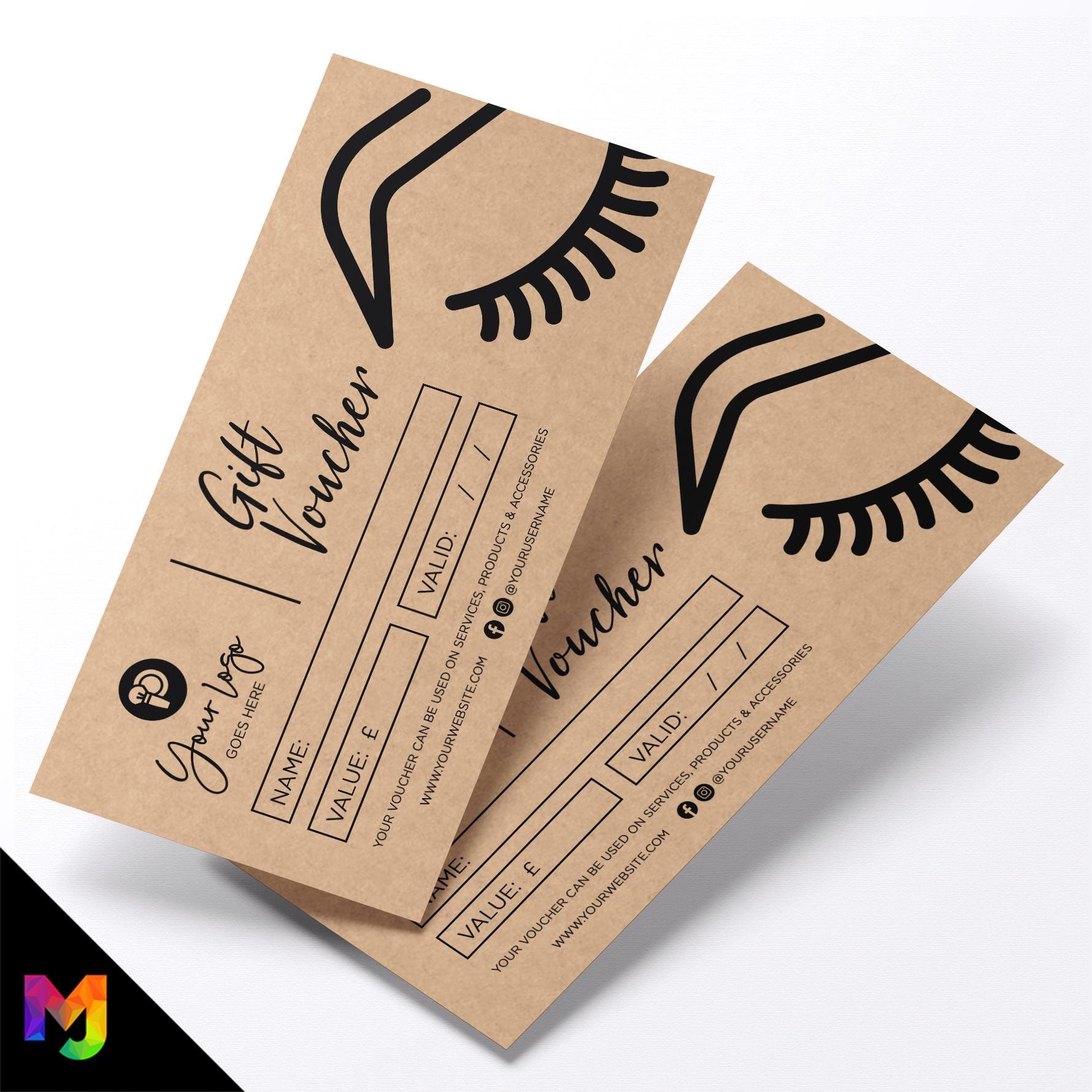 Custom printed kraft gift vouchers | Eco-friendly recycled | Make up artist beauty glamour model business 1