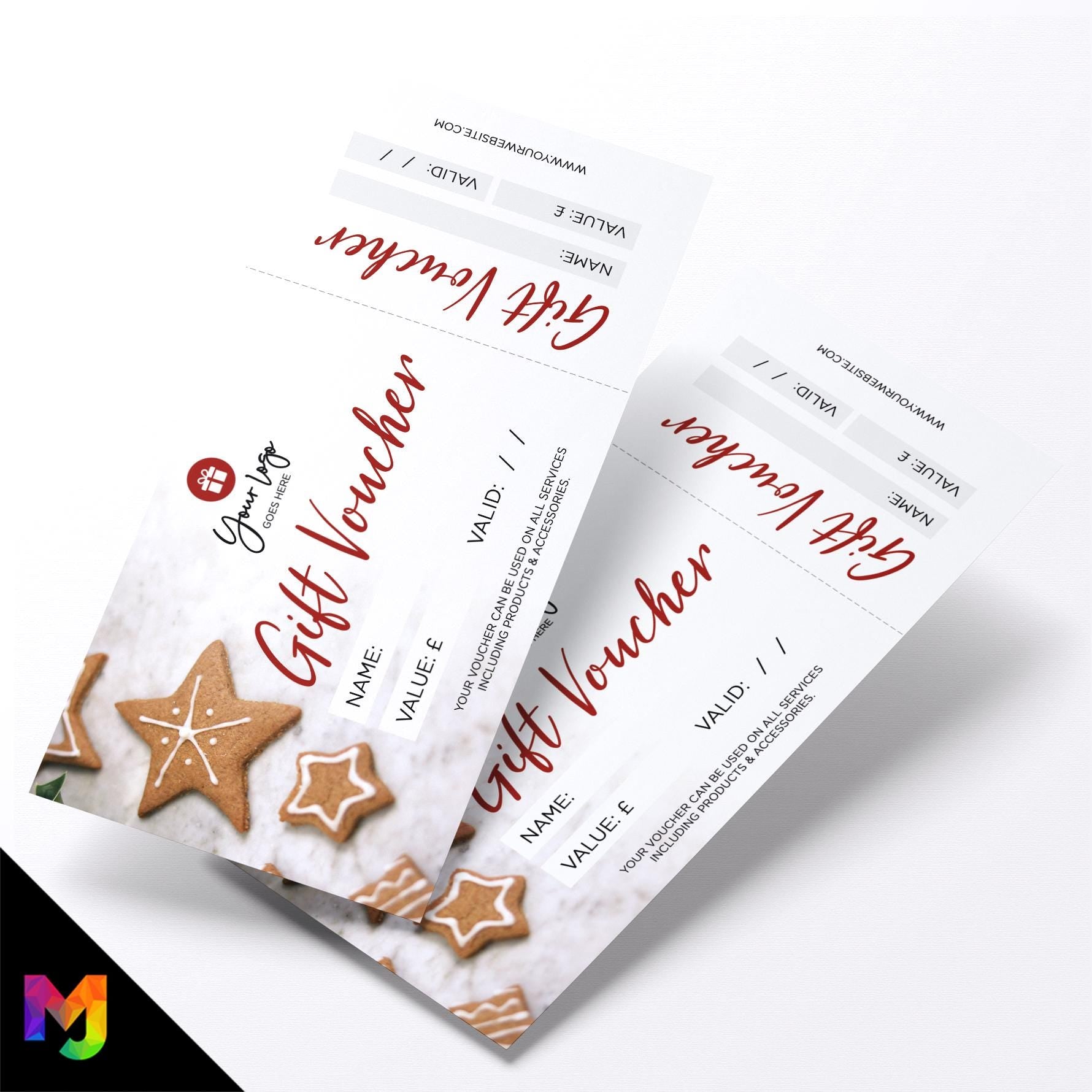 Custom printed gift vouchers | Perforated stubs | Christmas Style Business Festive Winter Snow Presents Gifts Cookies 6