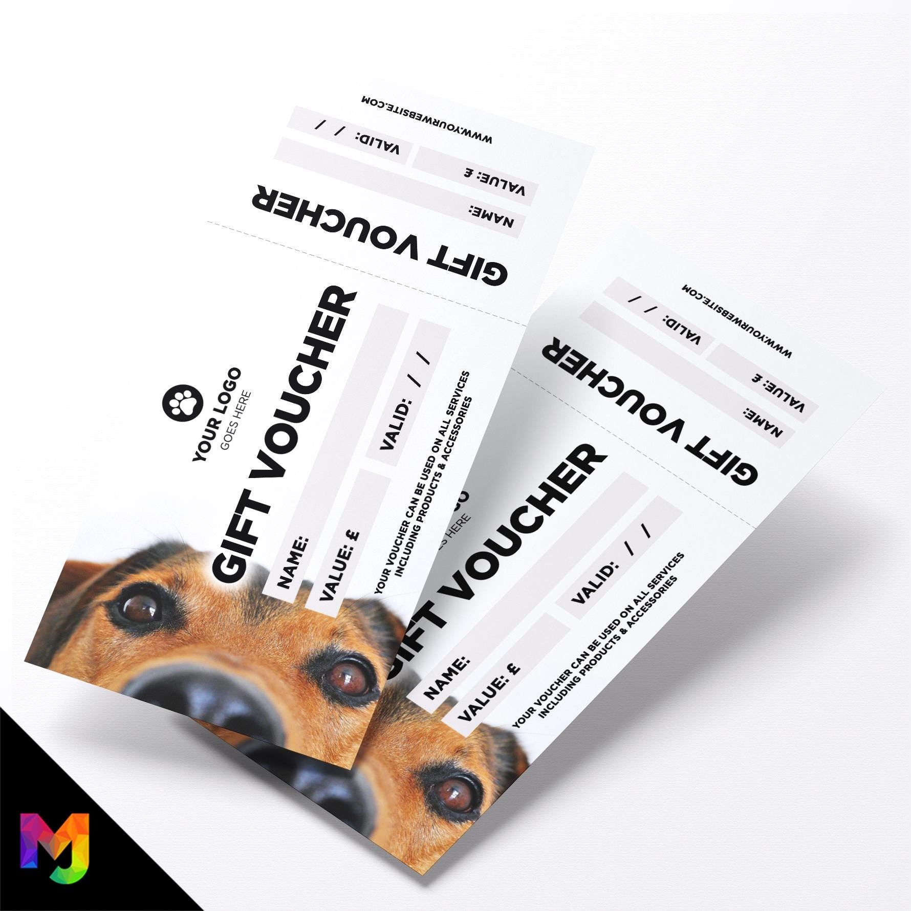 Custom printed gift vouchers | Perforated stubs | Dog Pets Shop Pet Walking Grooming Supplies Puppy Animals Business 2