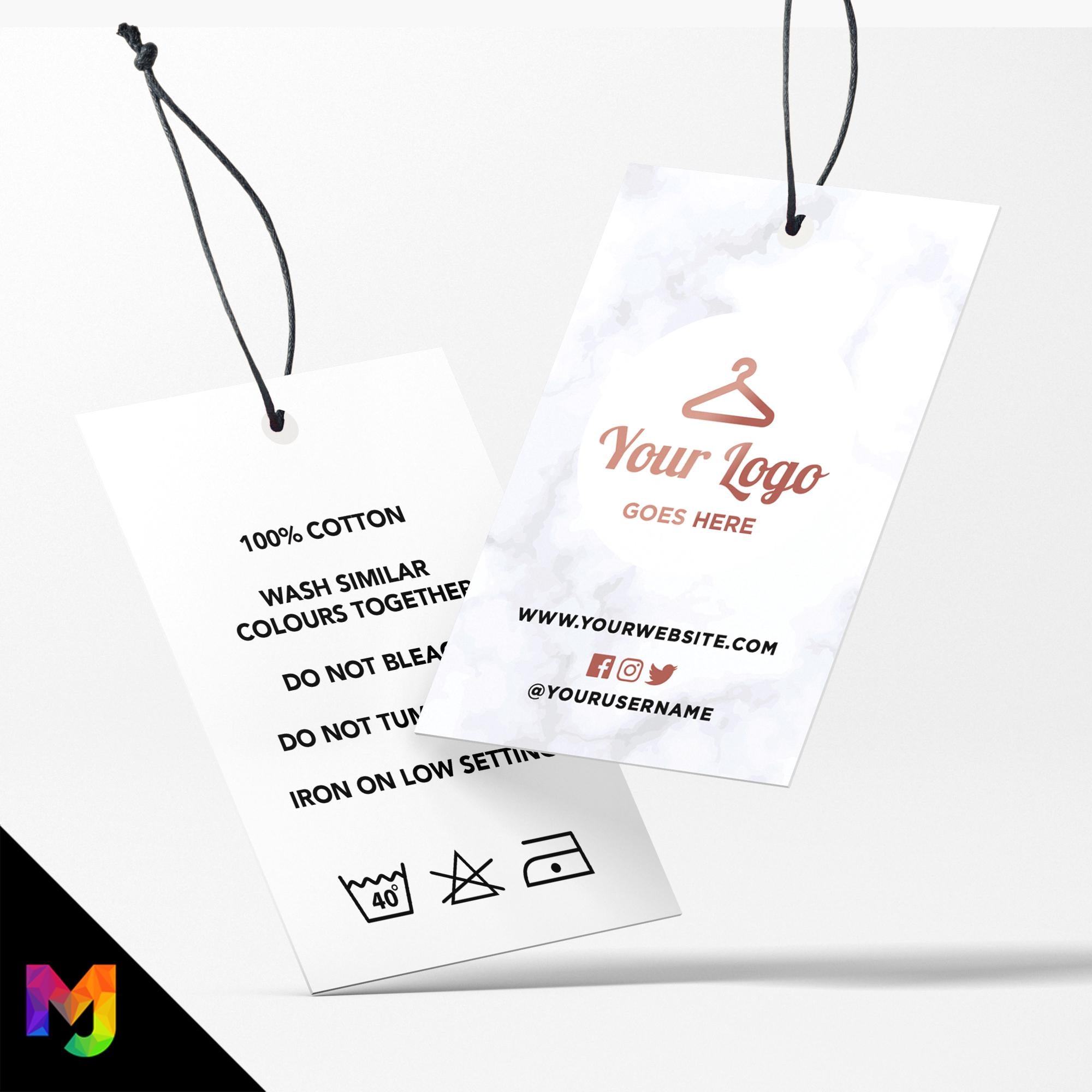 Custom printed clothing swing tags cards | Marble rose gold modern style design