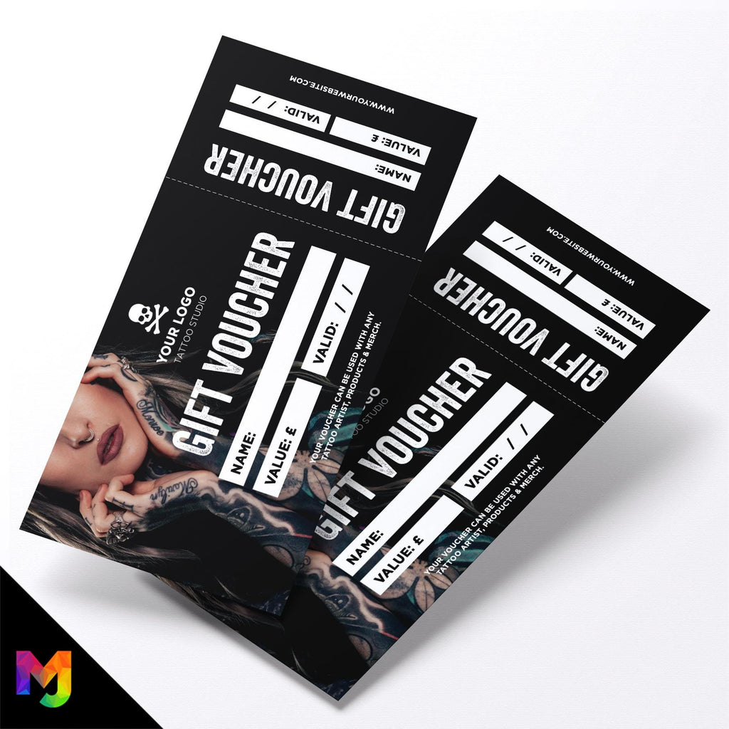 Custom printed gift vouchers | Perforated stubs | Tattoo shop tat artist studio piercing business 01