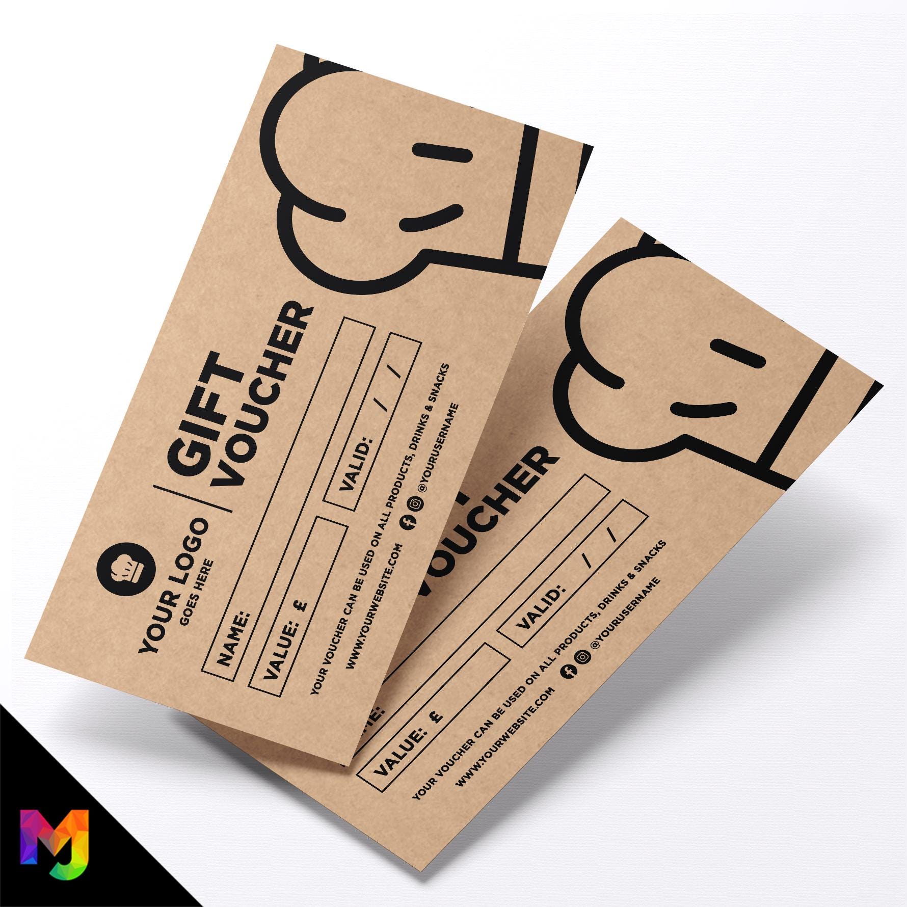 Custom printed kraft gift vouchers | Eco-friendly recycled | Chef Food Bakery Cake Design 1
