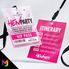 Personalised Hen night party festival style VIP pass & lanyard Invitations Invites