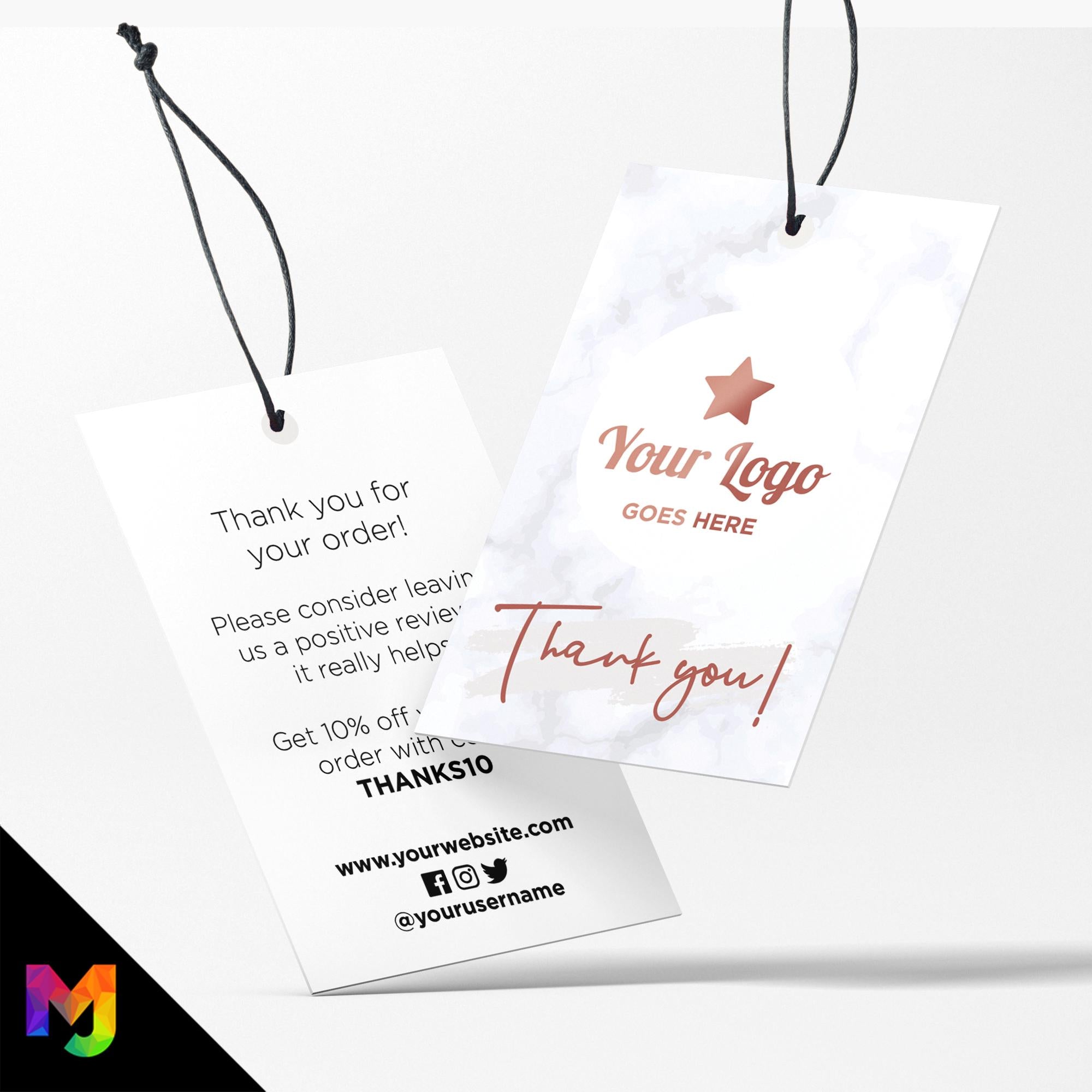 Custom printed thank you swing tags cards | Marble rose gold modern style design