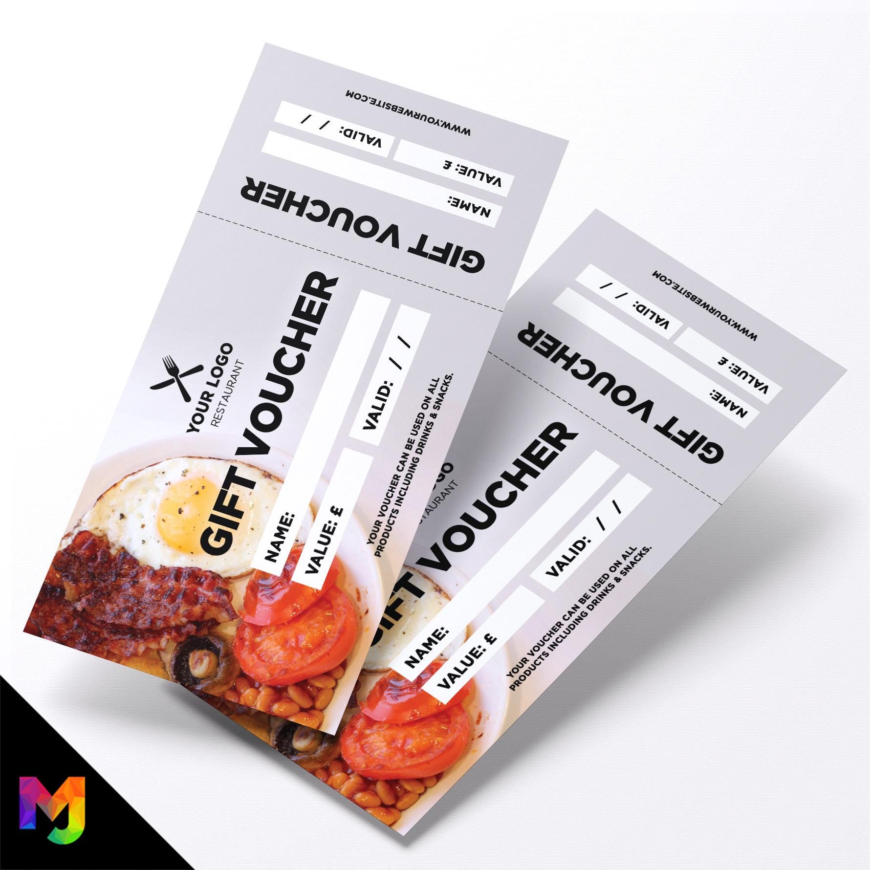 Custom printed gift vouchers | Perforated stubs | Breakfast cafe coffee shop restaurant greasy spoon fry up business 01