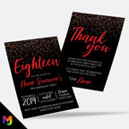 Personalised 18th birthday party Invitations Invites | Black red glitter modern design