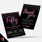Personalised 50th birthday party Invitations Invites | Black hot pink glitter style modern design