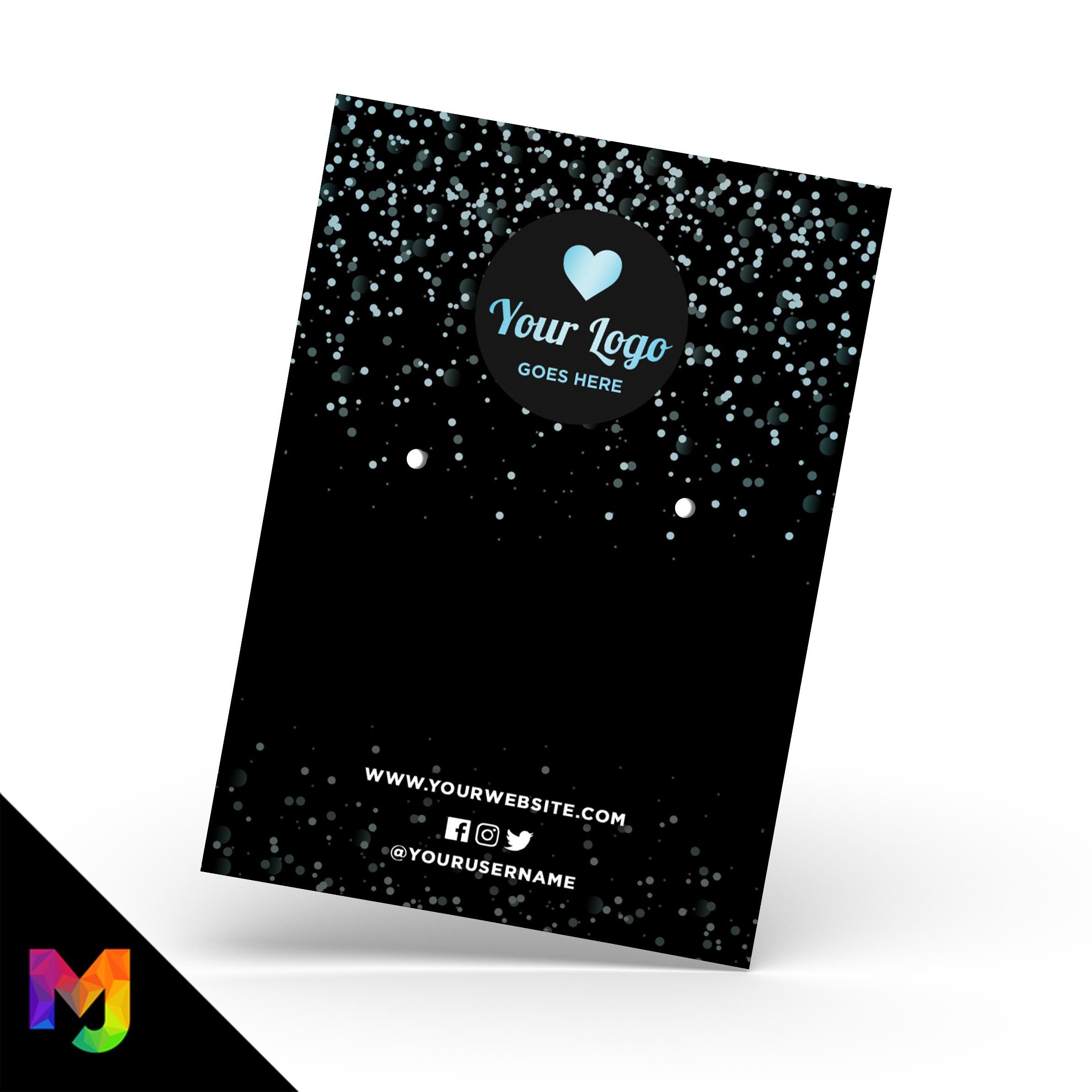 Custom jewellery backing card printing | A6 size | Black blue glitter modern style design
