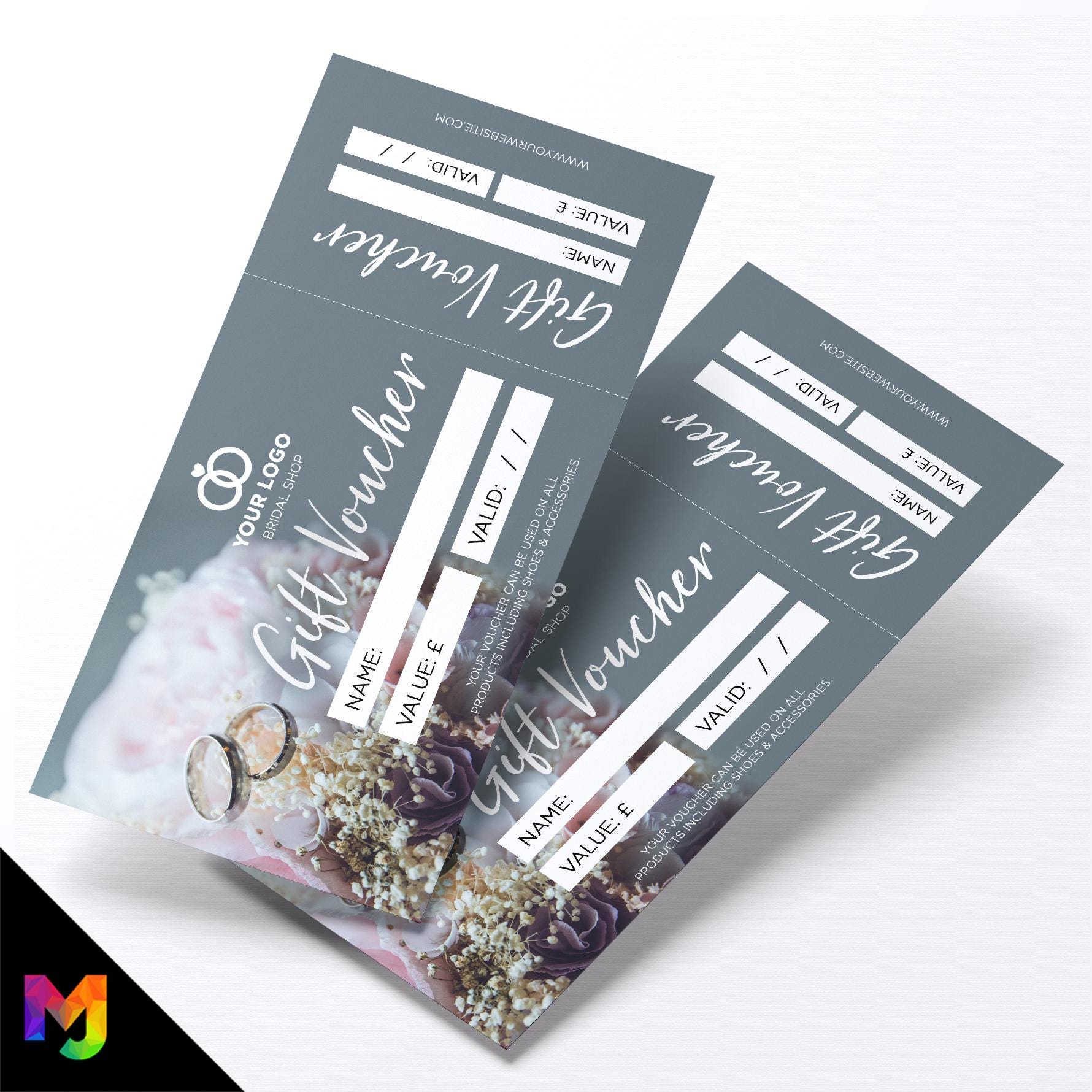 Custom printed gift vouchers | Perforated stubs | Wedding Bridal Shop Venue Marriage Celebration Bride Room Ring Jewellery 1