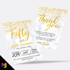 Personalised 50th birthday party Invitations Invites | Marble gold glitter modern design