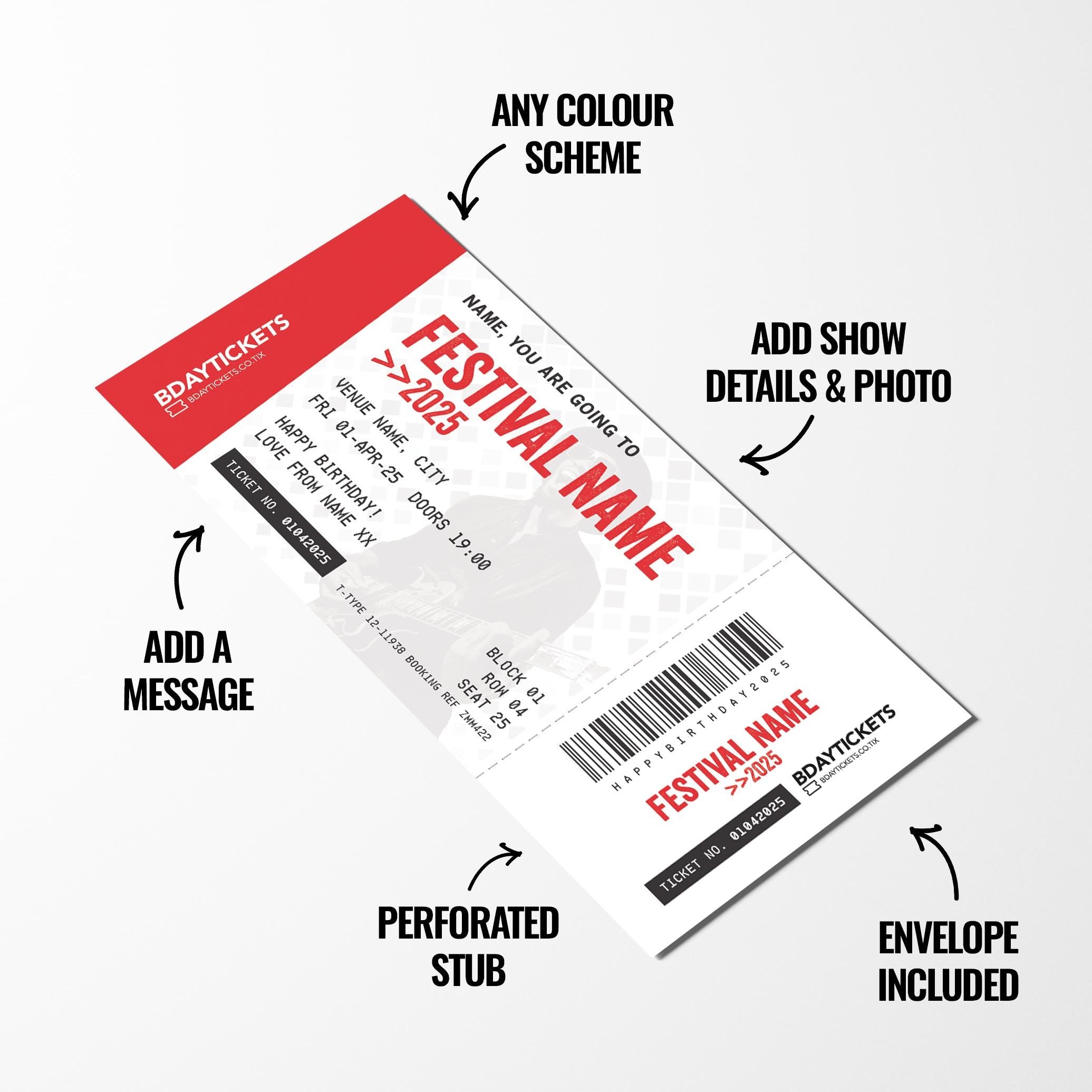 Personalised mock festival ticket Birthday / Christmas gift | Any festival name!