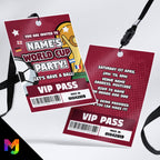 Personalised World cup football soccer / sports party style VIP pass & lanyards