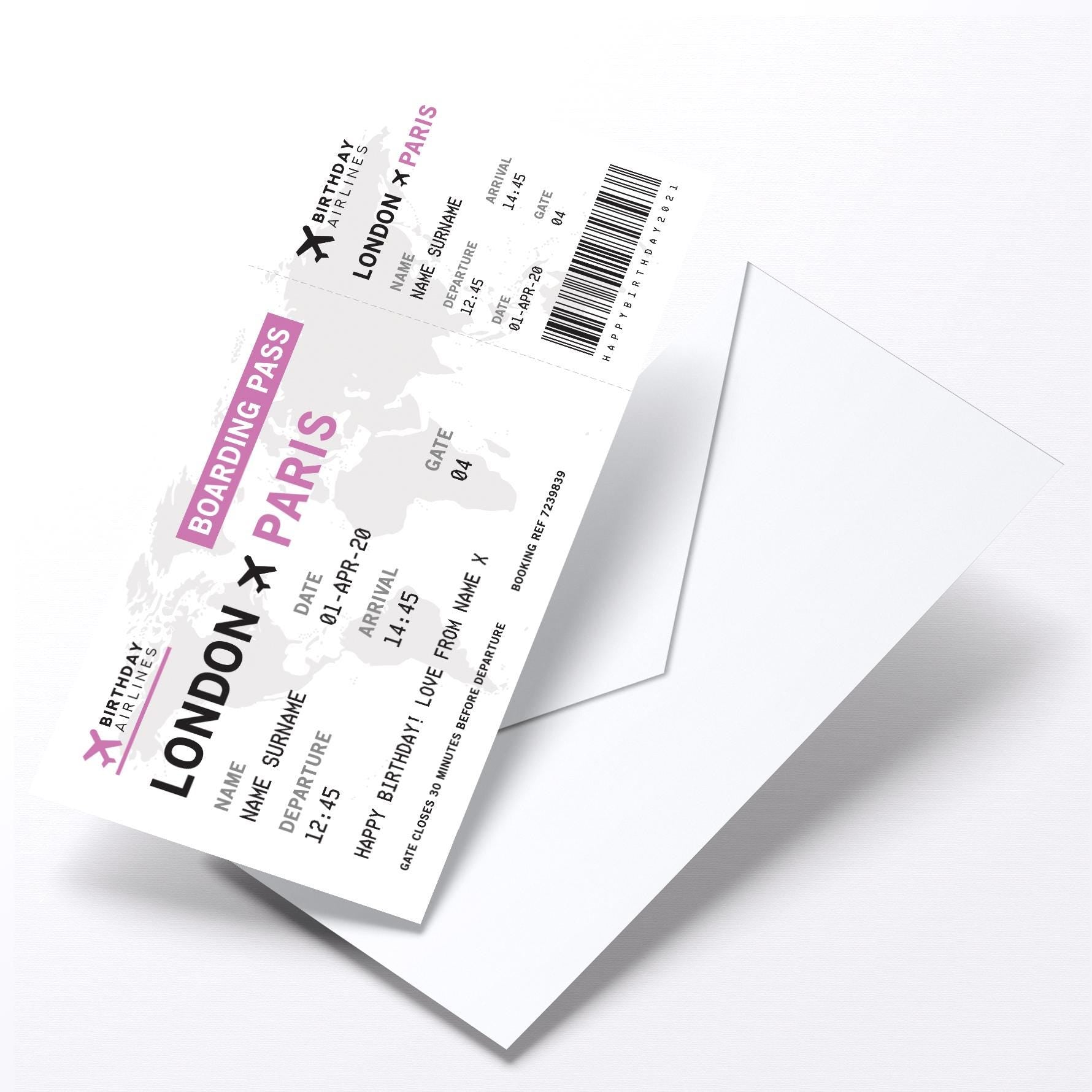 Personalised mock plane ticket Birthday / Christmas gift | Holiday trip | Perforated stub!