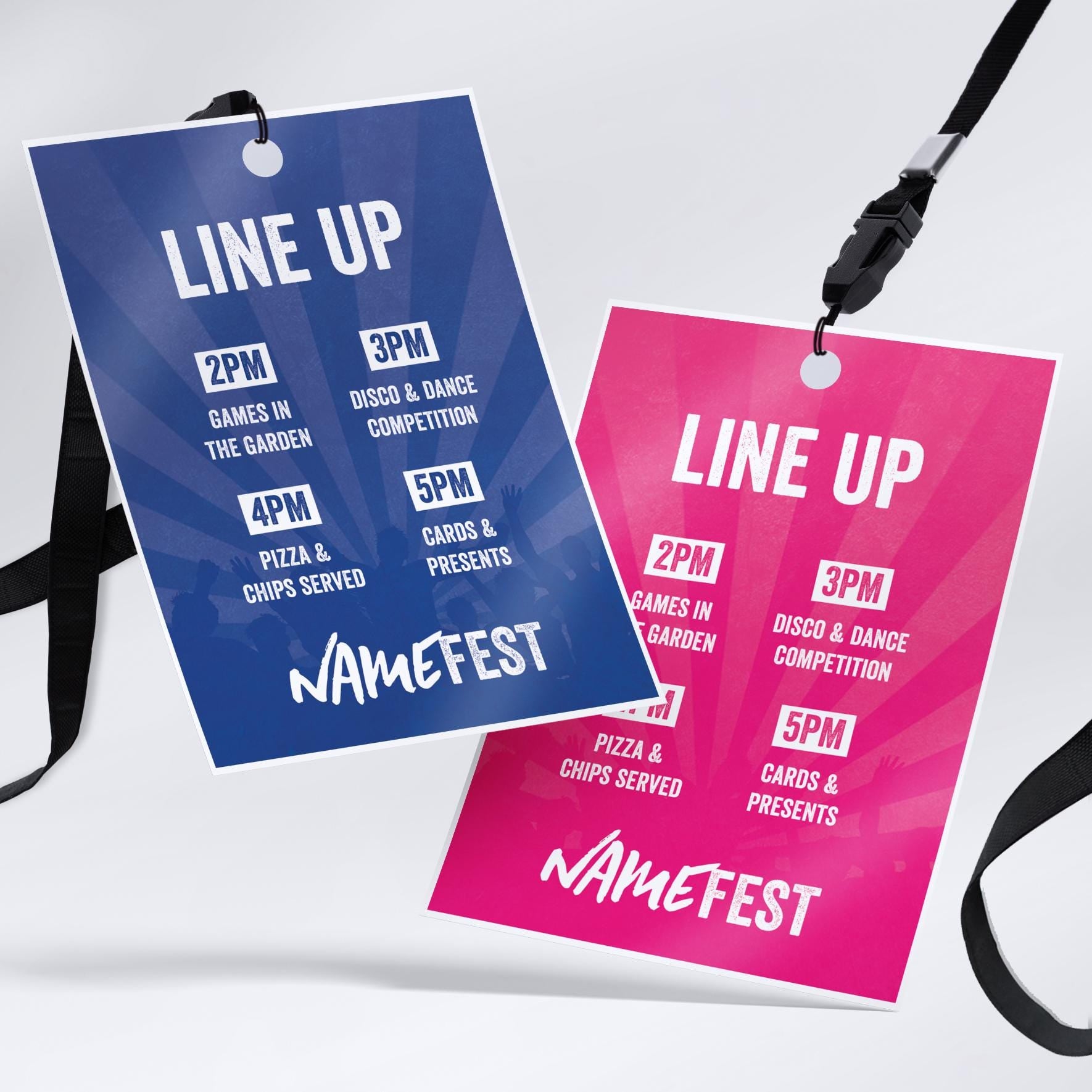 Personalised festival style VIP pass & lanyard Invitations Invites | Any colour | Music summer fest