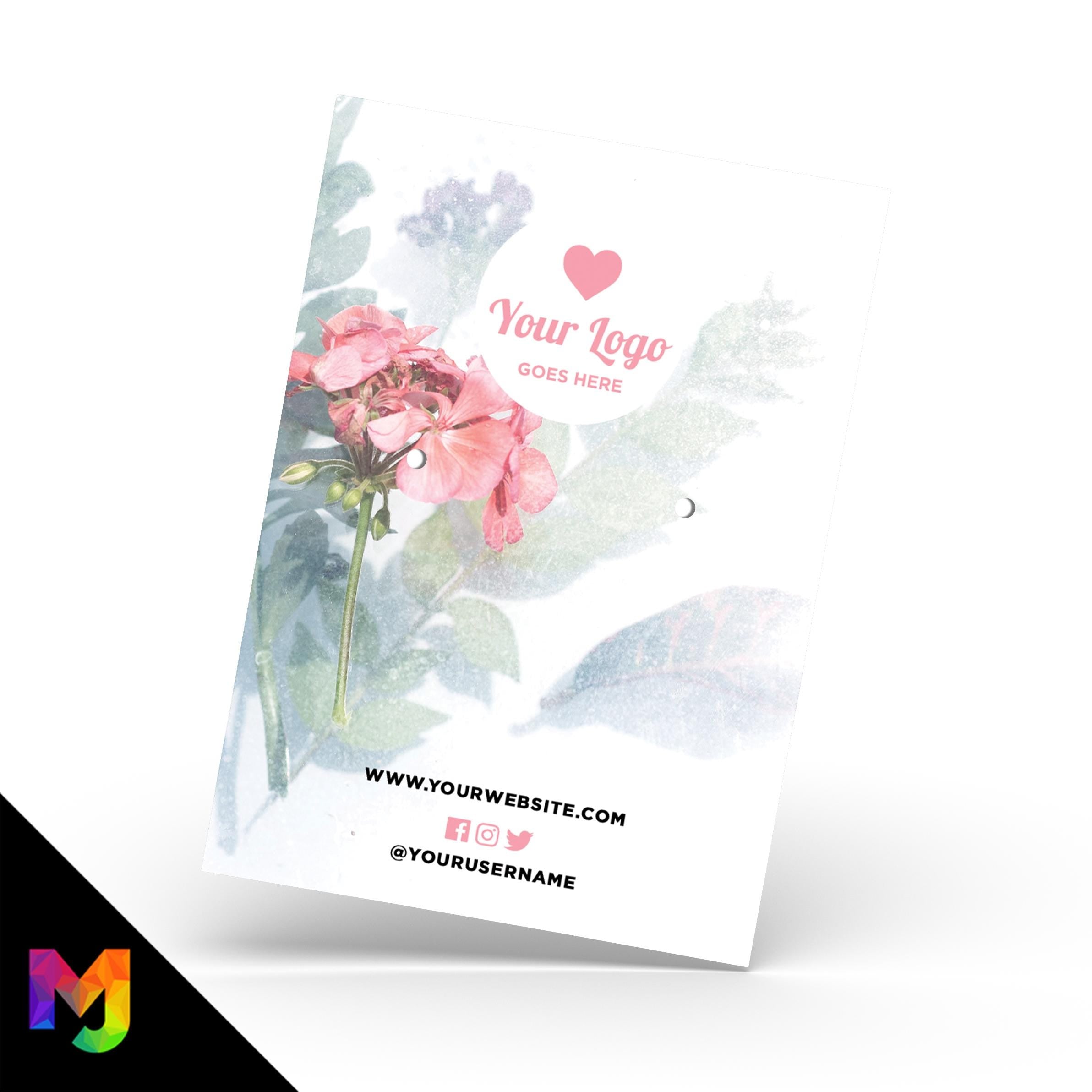 Custom jewellery backing card printing | A6 size | Pink feminine floral flowers design 05