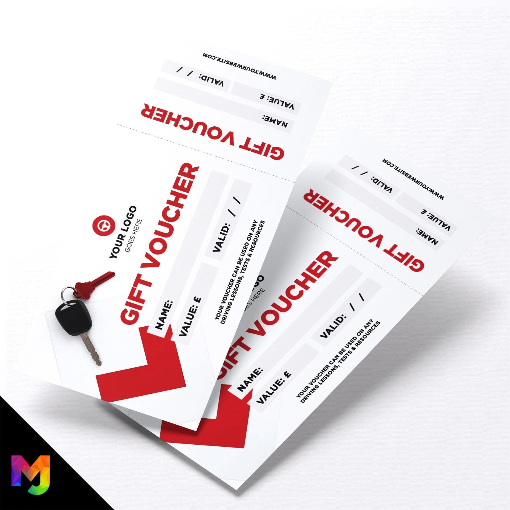 Custom printed gift vouchers | Perforated stubs | Driving school instructor pass course car learner learning business 02