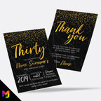 Personalised 30th birthday party Invitations Invites | Black marble gold glitter modern design
