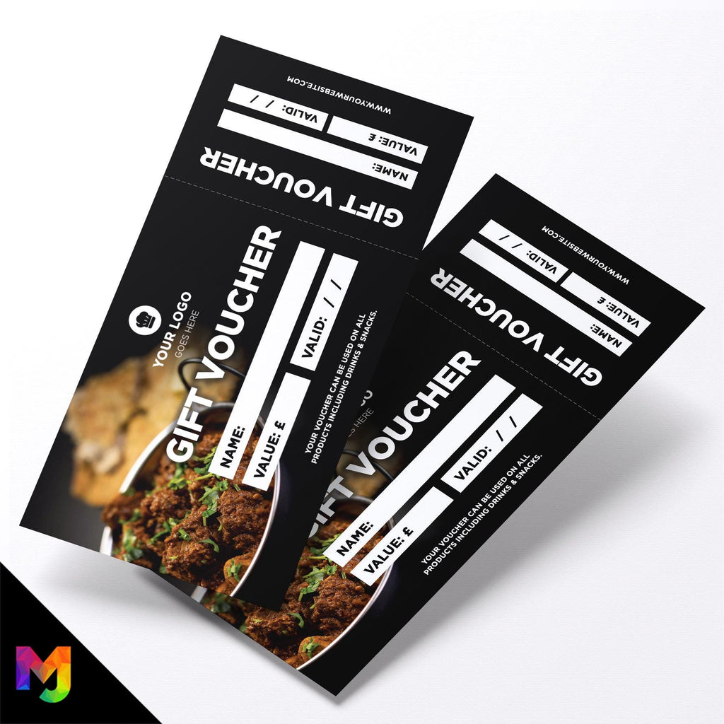 Custom printed gift vouchers | Perforated stubs | Curry Indian Restaurant Takeaway Food Drink Takeaway