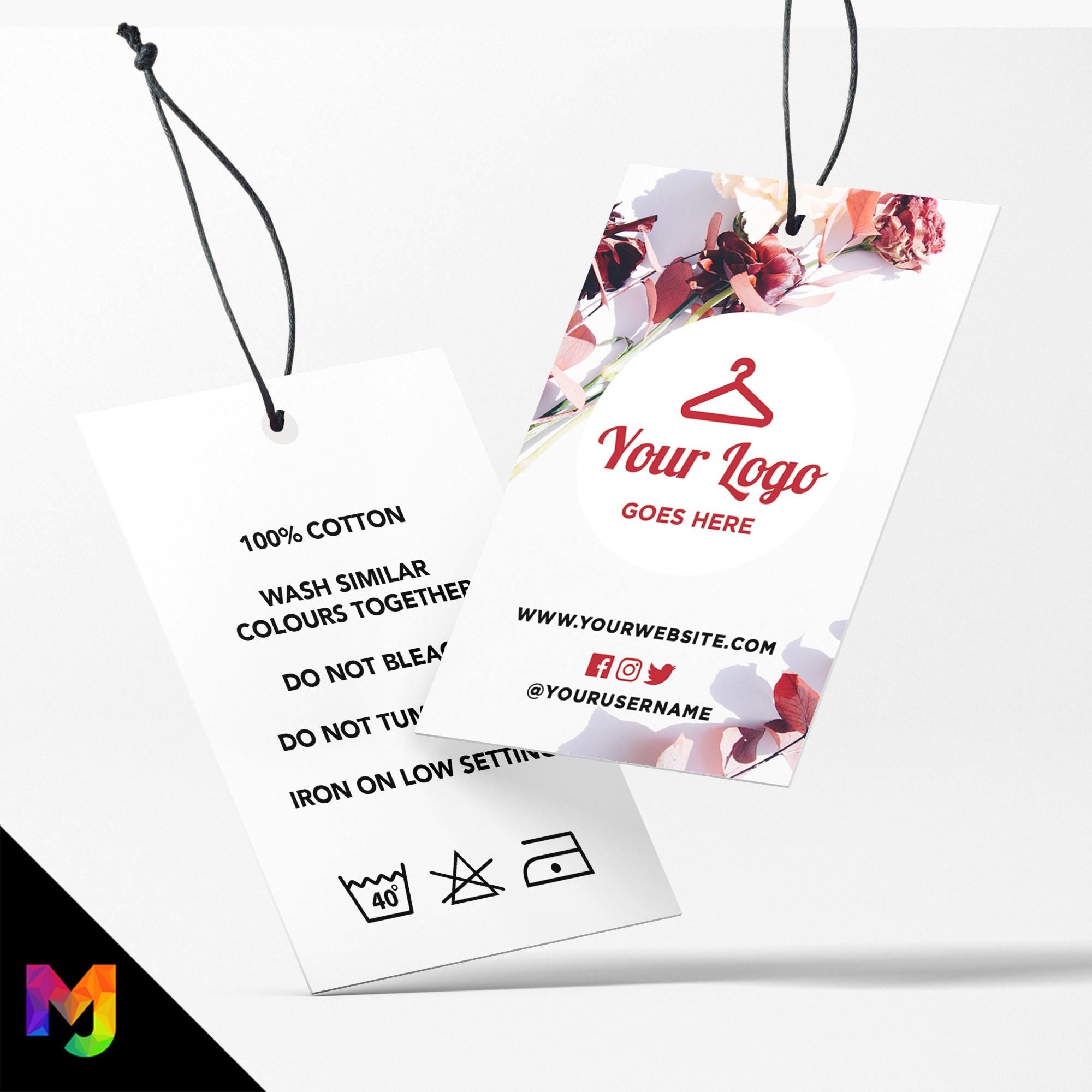 Custom printed clothing swing tags cards | Pink red floral flowers feminine design