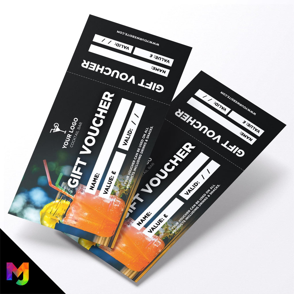 Custom printed gift vouchers | Perforated stubs | Cocktail Bar Restaurant Drinks Pub Gin Wine Beer 3