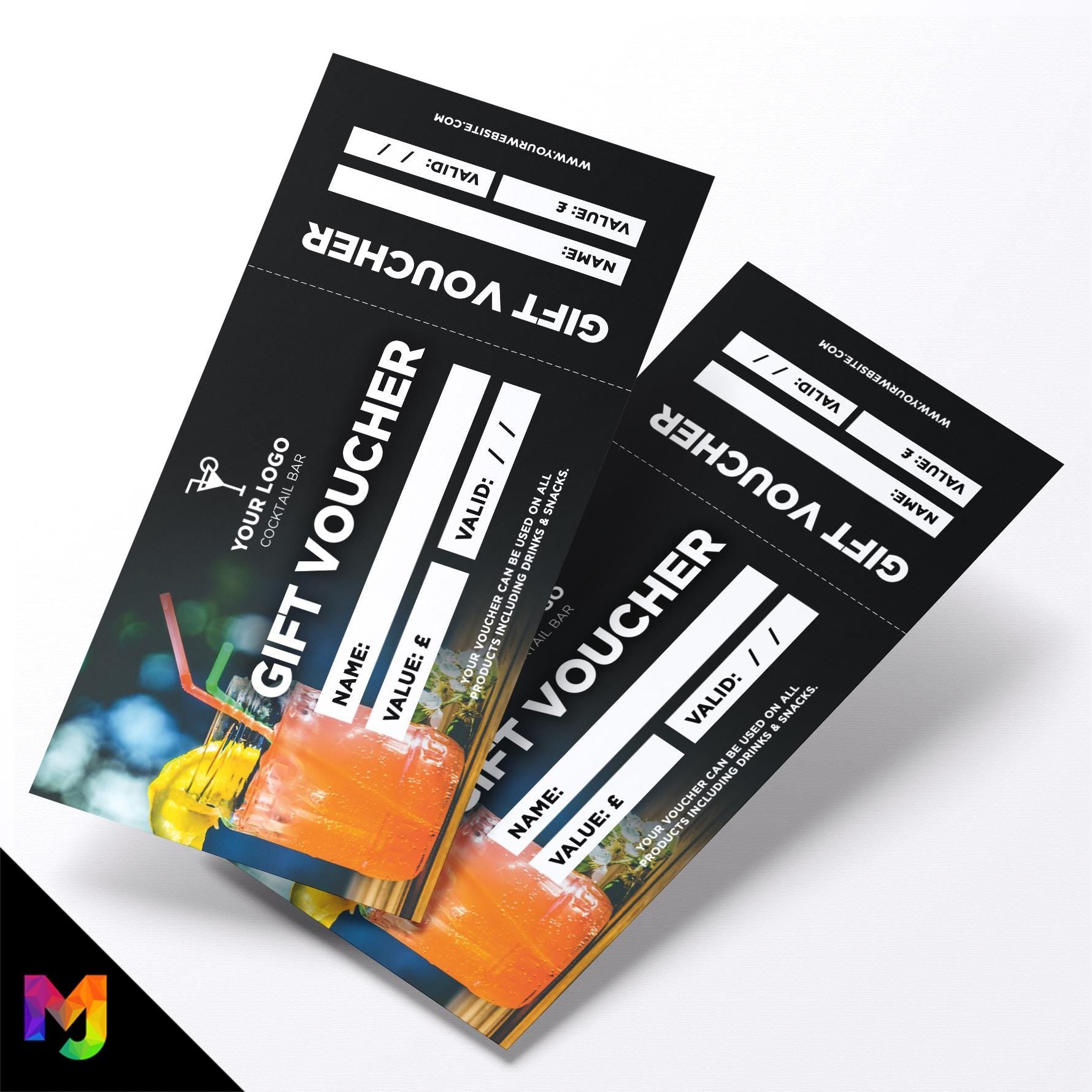 Custom printed gift vouchers | Perforated stubs | Cocktail Bar Restaurant Drinks Pub Gin Wine Beer 3