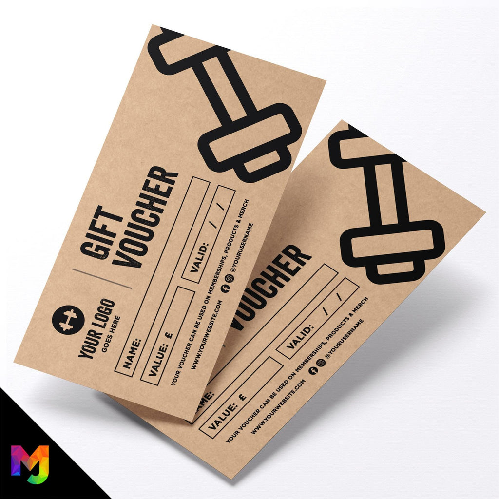 Custom printed kraft gift vouchers | Eco-friendly recycled | Gym Personal Trainer Muscle Fitness Boxing Exercise Training 1