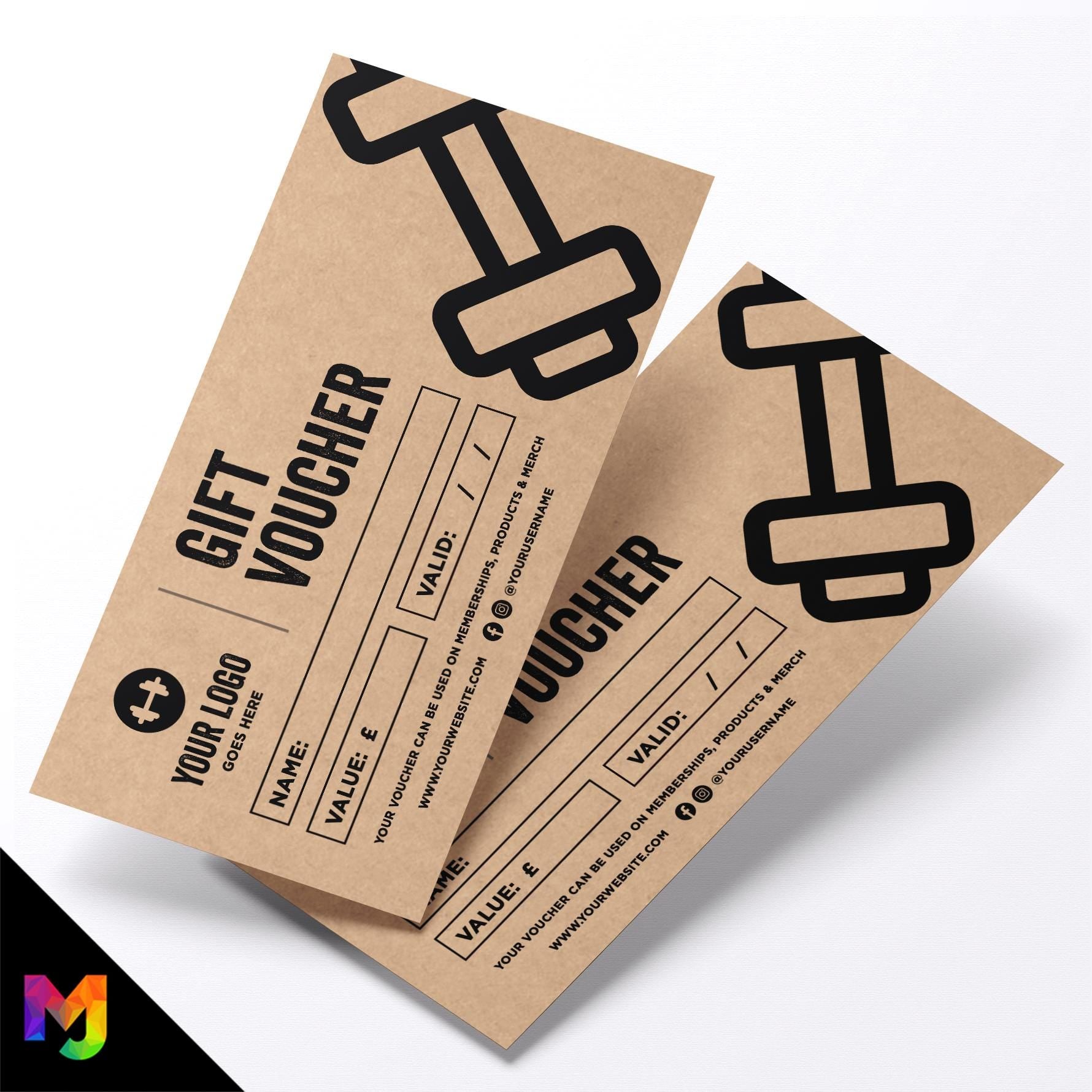 Custom printed kraft gift vouchers | Eco-friendly recycled | Gym Personal Trainer Muscle Fitness Boxing Exercise Training 1