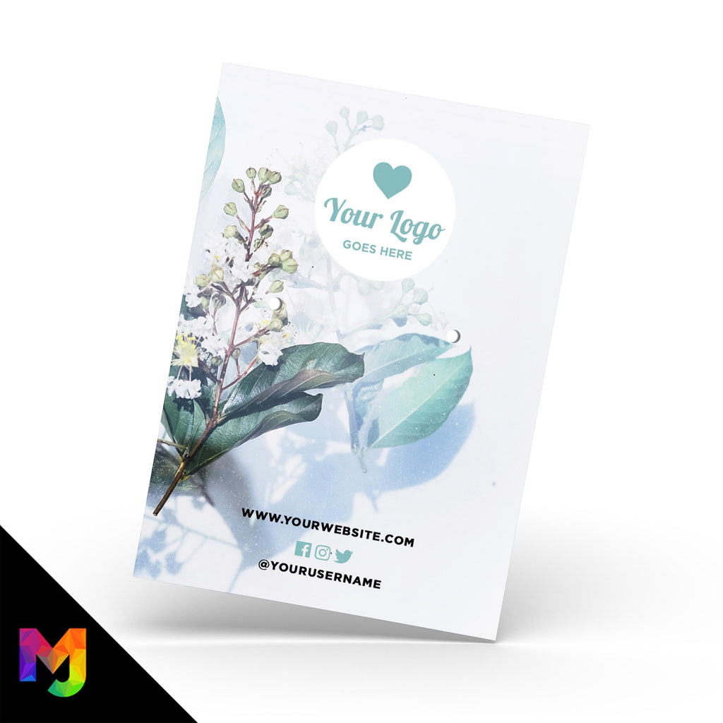 Custom jewellery backing card printing | A6 size | Teal blue floral flowers feminine design