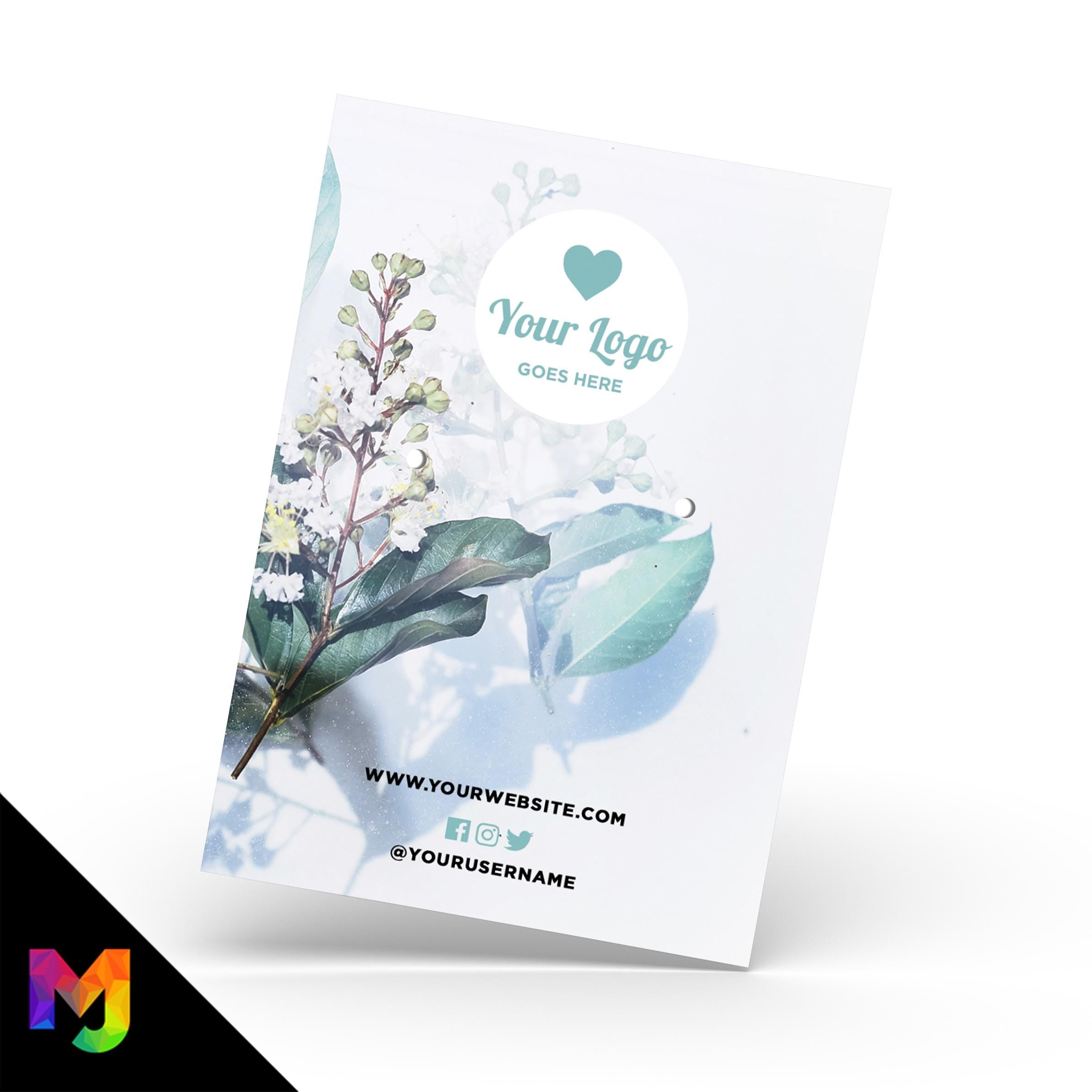 Custom jewellery backing card printing | A6 size | Teal blue floral flowers feminine design