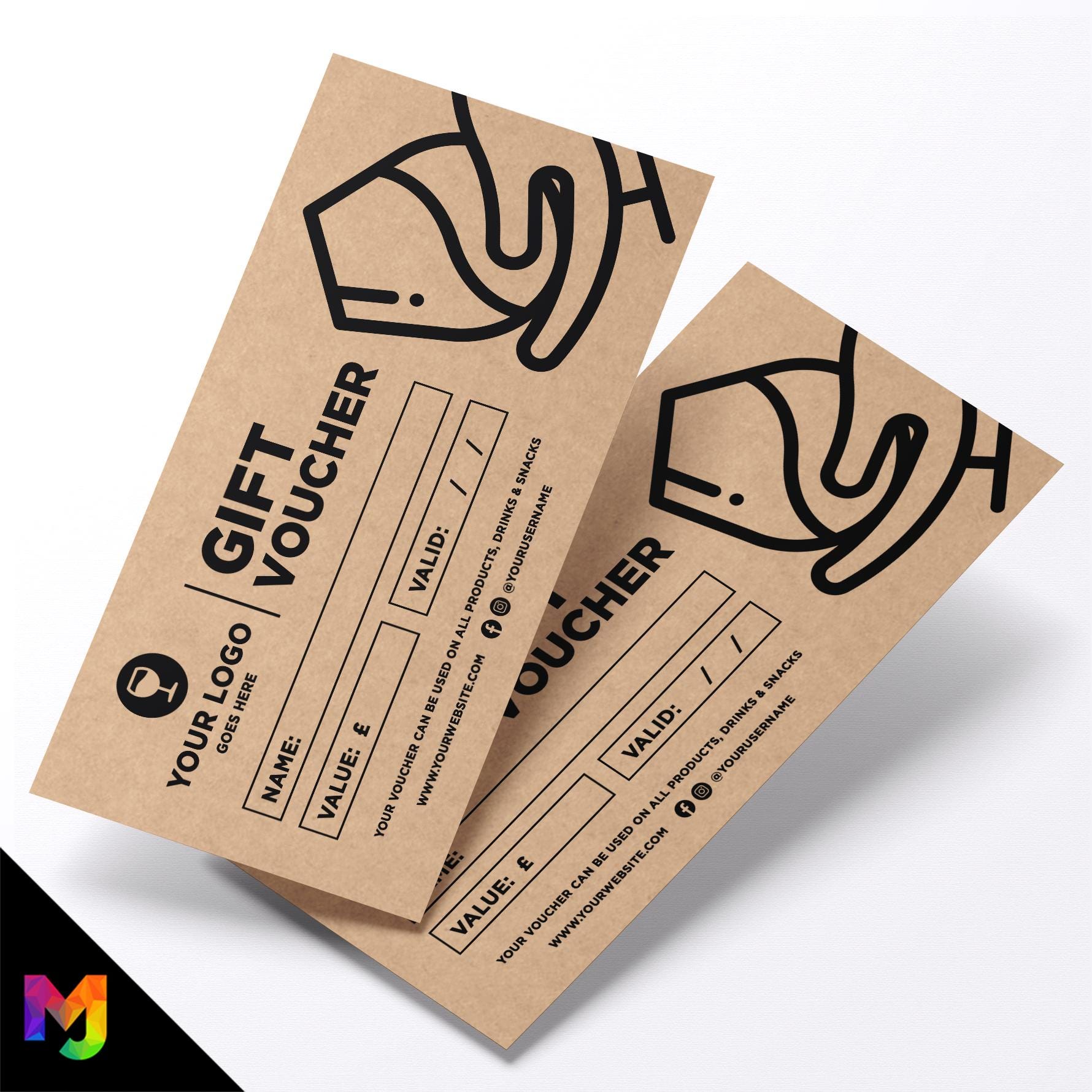 Custom printed kraft gift vouchers | Eco-friendly recycled | Cocktail Bar Restaurant Drinks Pub Gin Wine Beer 2