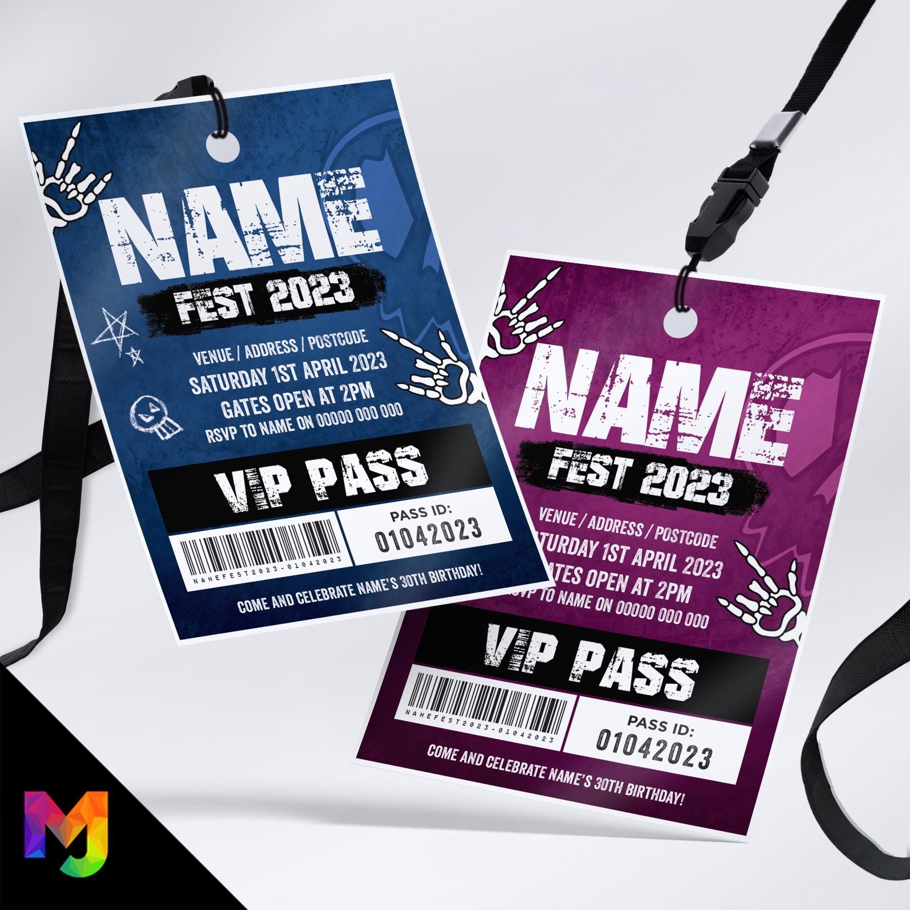 Personalised rock metal festival style VIP pass & lanyard Invitations Invites | Music summer fest
