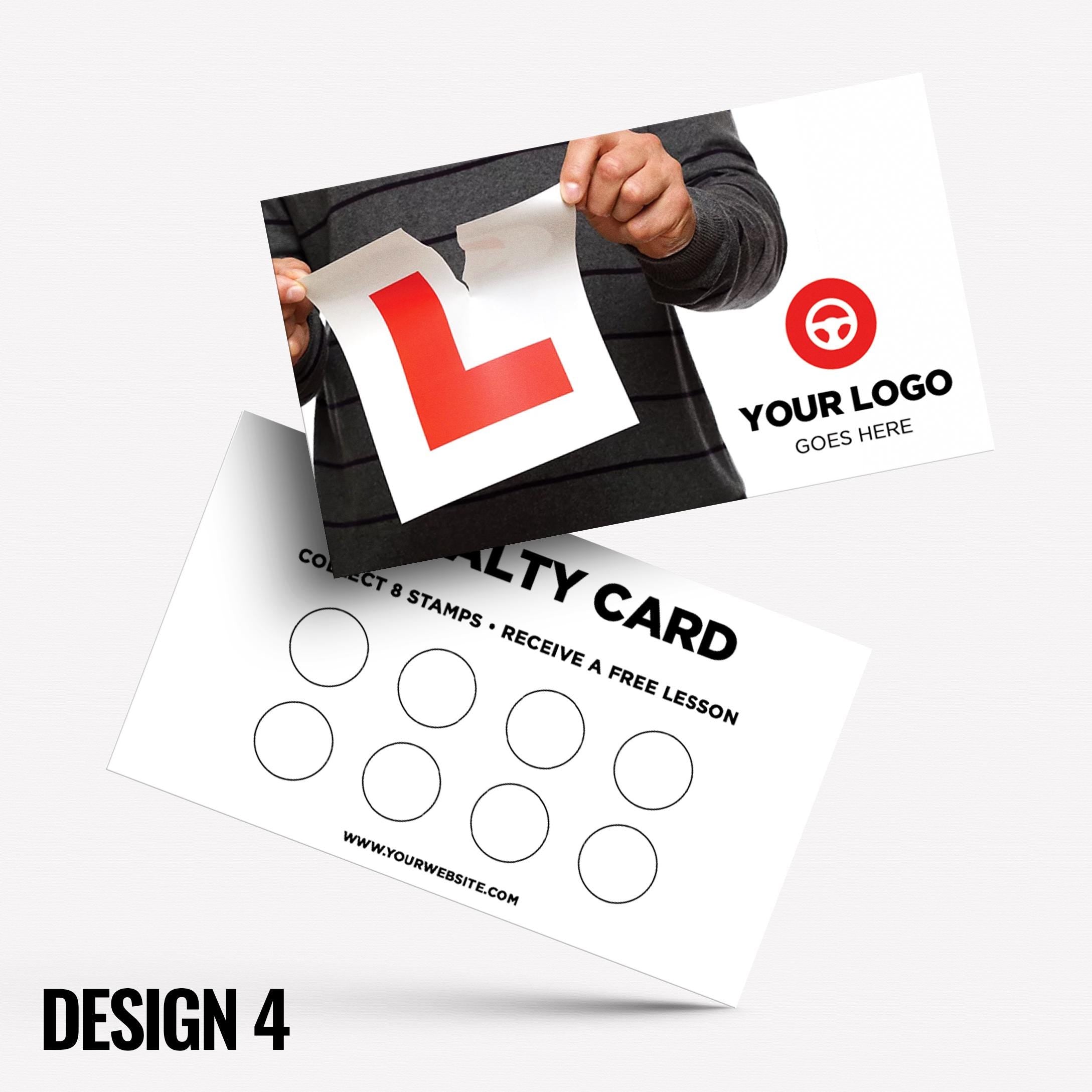 Custom printed loyalty reward cards | Driving school instructor drive lesson learner learn car street roads businesses