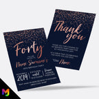 Personalised 40th birthday party Invitations Invites | Navy rose gold glitter style modern design